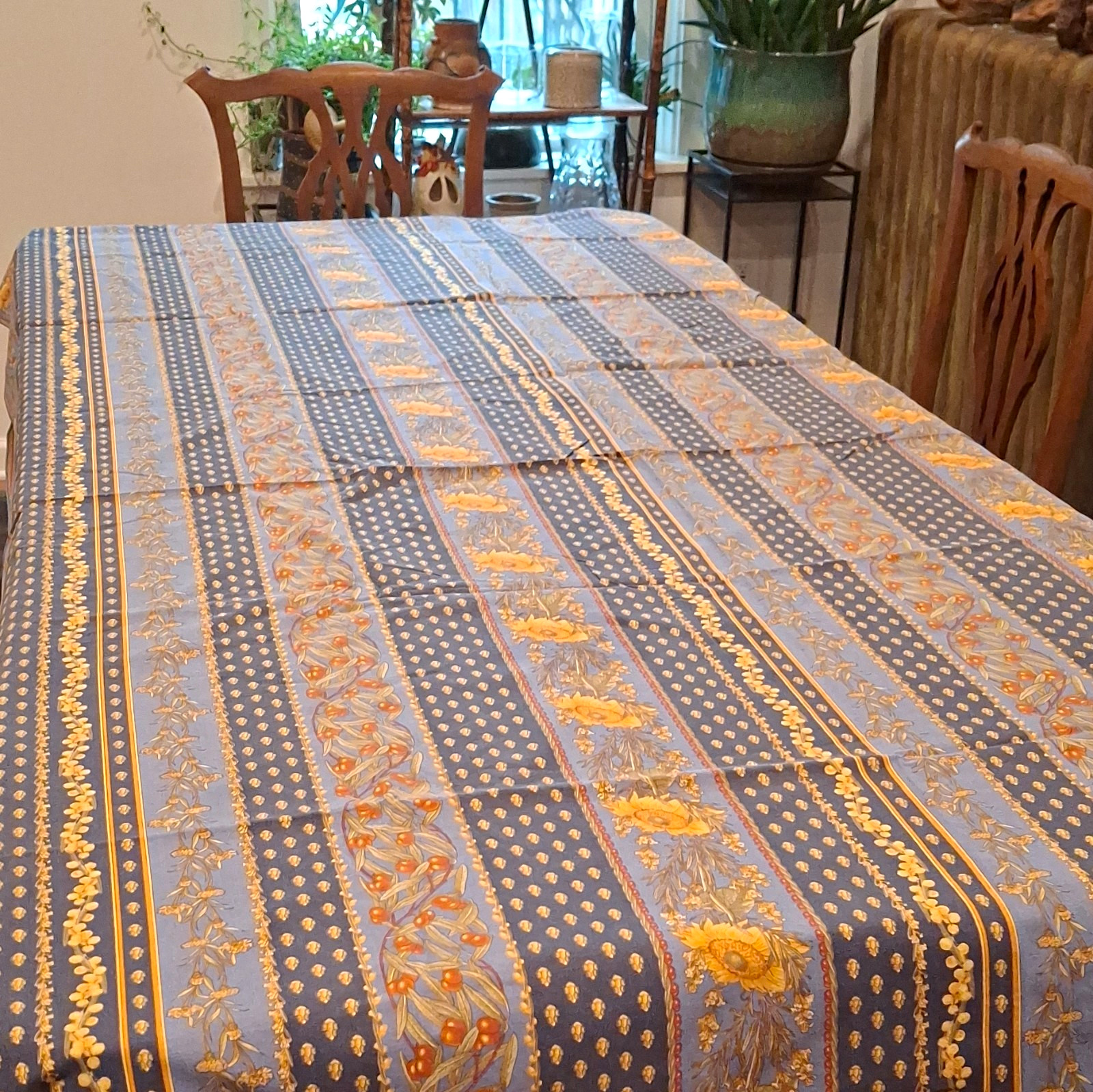 Vent du Sud, Vintage,French Country Floral, Tablecloth, Blue, Approx 8' x 4'6 Vent du Sud, Vintage,French Country Floral, Tablecloth, Blue, Approx 8' x 4'6
