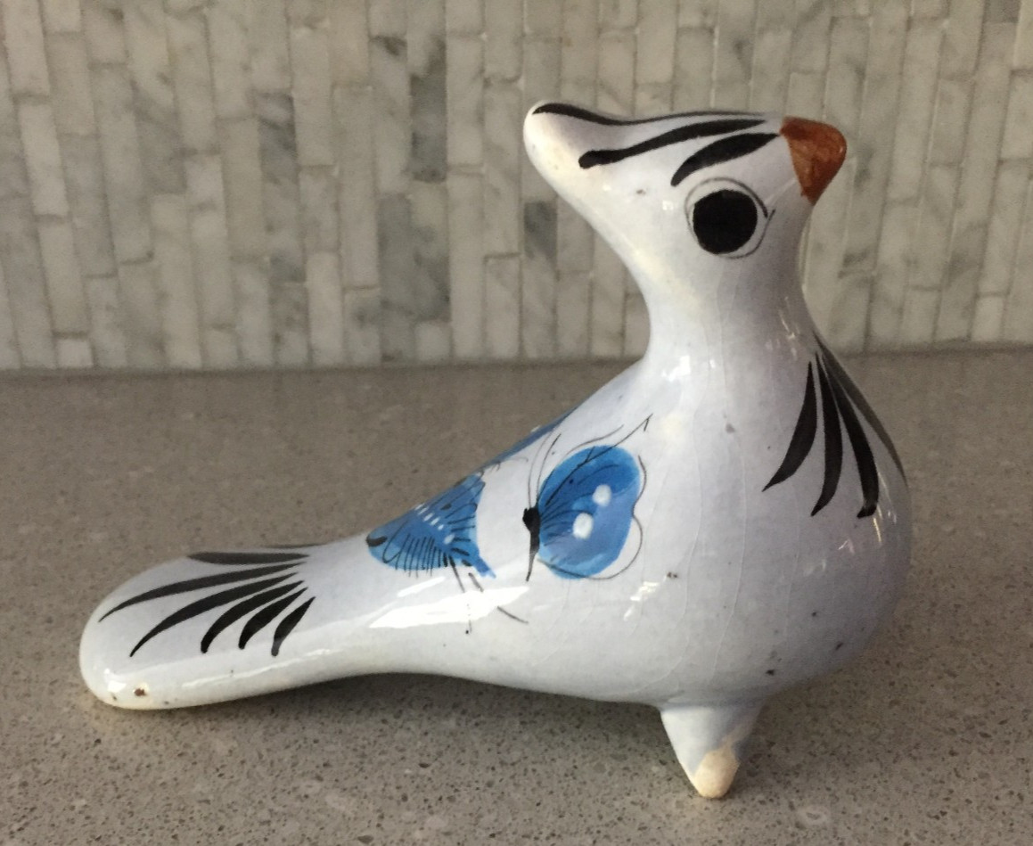 VTG MEXICAN FOLK ART HANDPAINTED BLUE BIRD  FIGURINE TONALA JALISCO 4.25