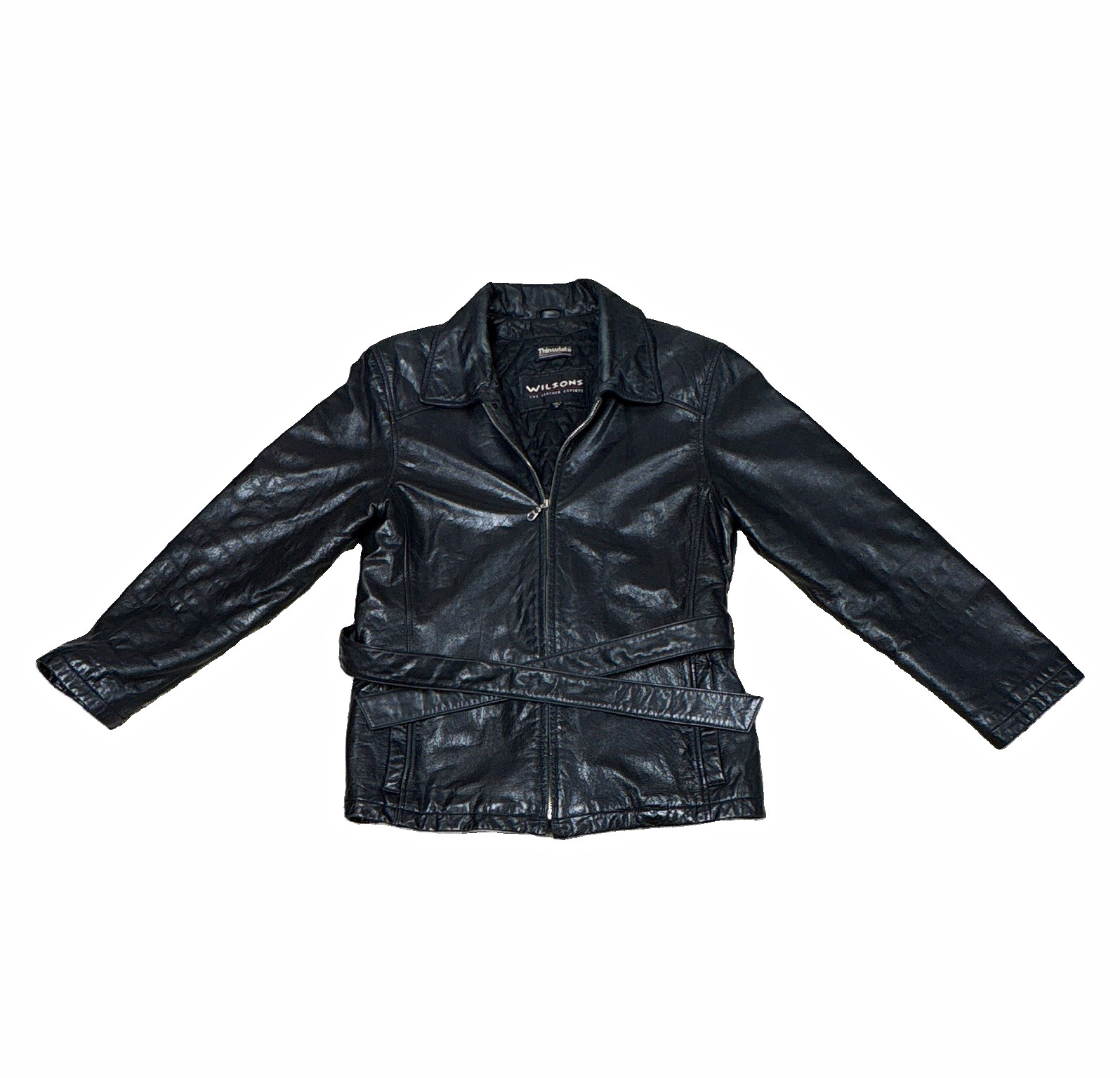 Vtg Wilson\'s Women’s Black Leather Jacket Thinsulate Lined Quilted Zip Front M