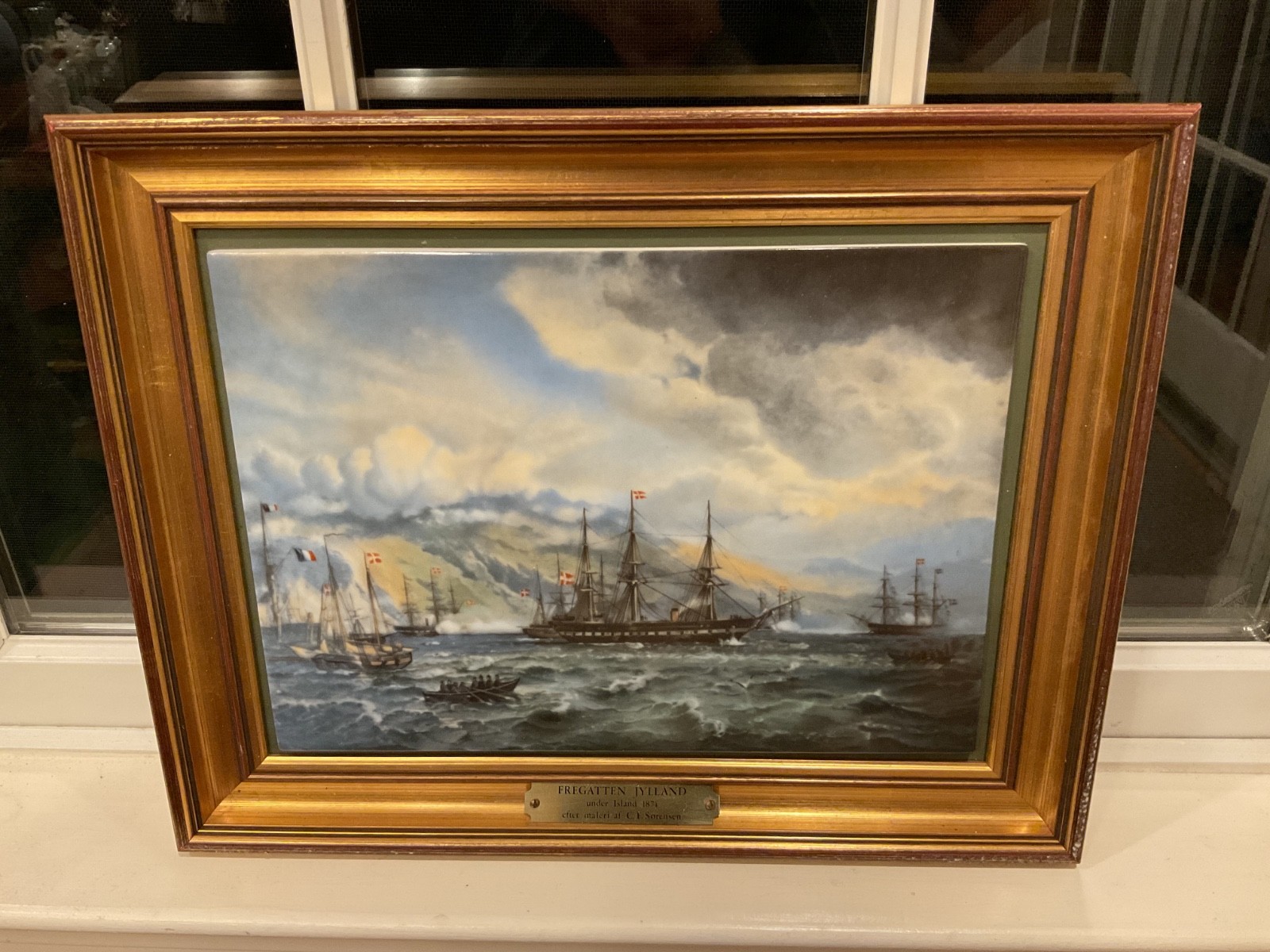 Vintage B&G Denmark Porcelain Plaque Plate Frigate Jylland Limited Ed Framed