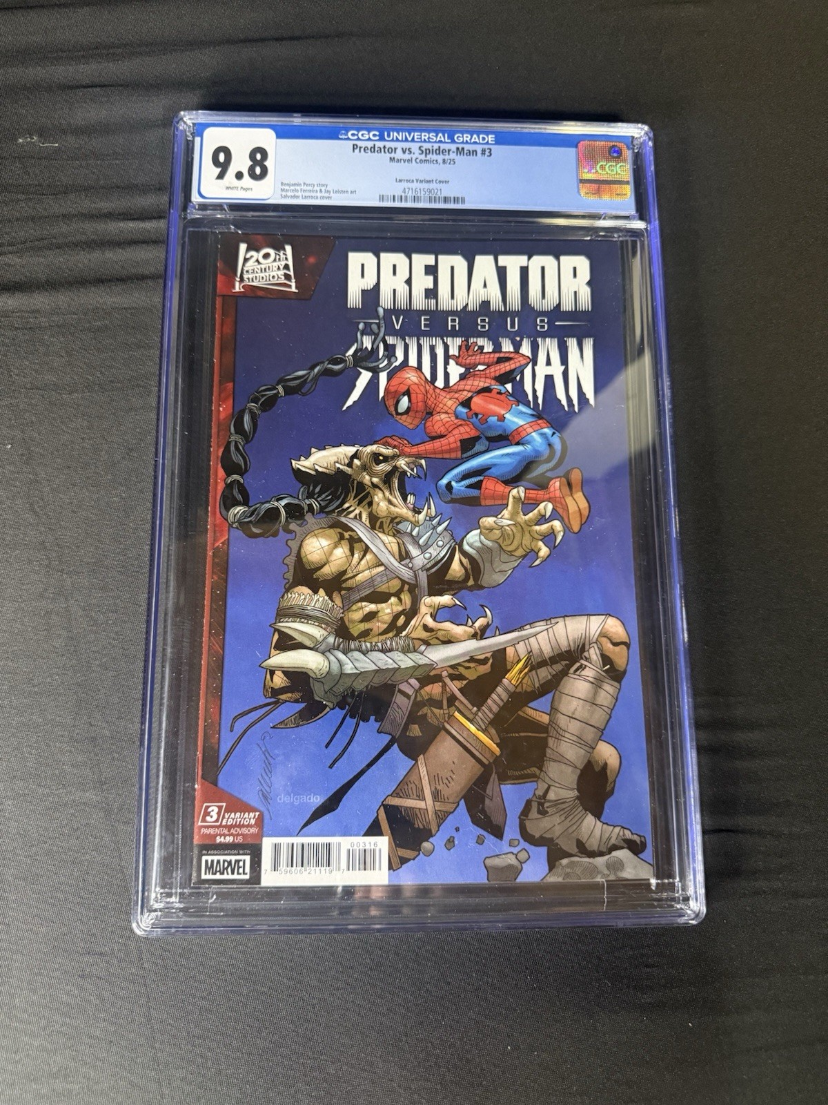CGC 9.8 Predator vs. Spider-Man #3 Larroca Variant Marvel 2025 White Pages CGC 9.8 Predator vs. Spider-Man #3 Larroca Variant Marvel 2025 White Pages