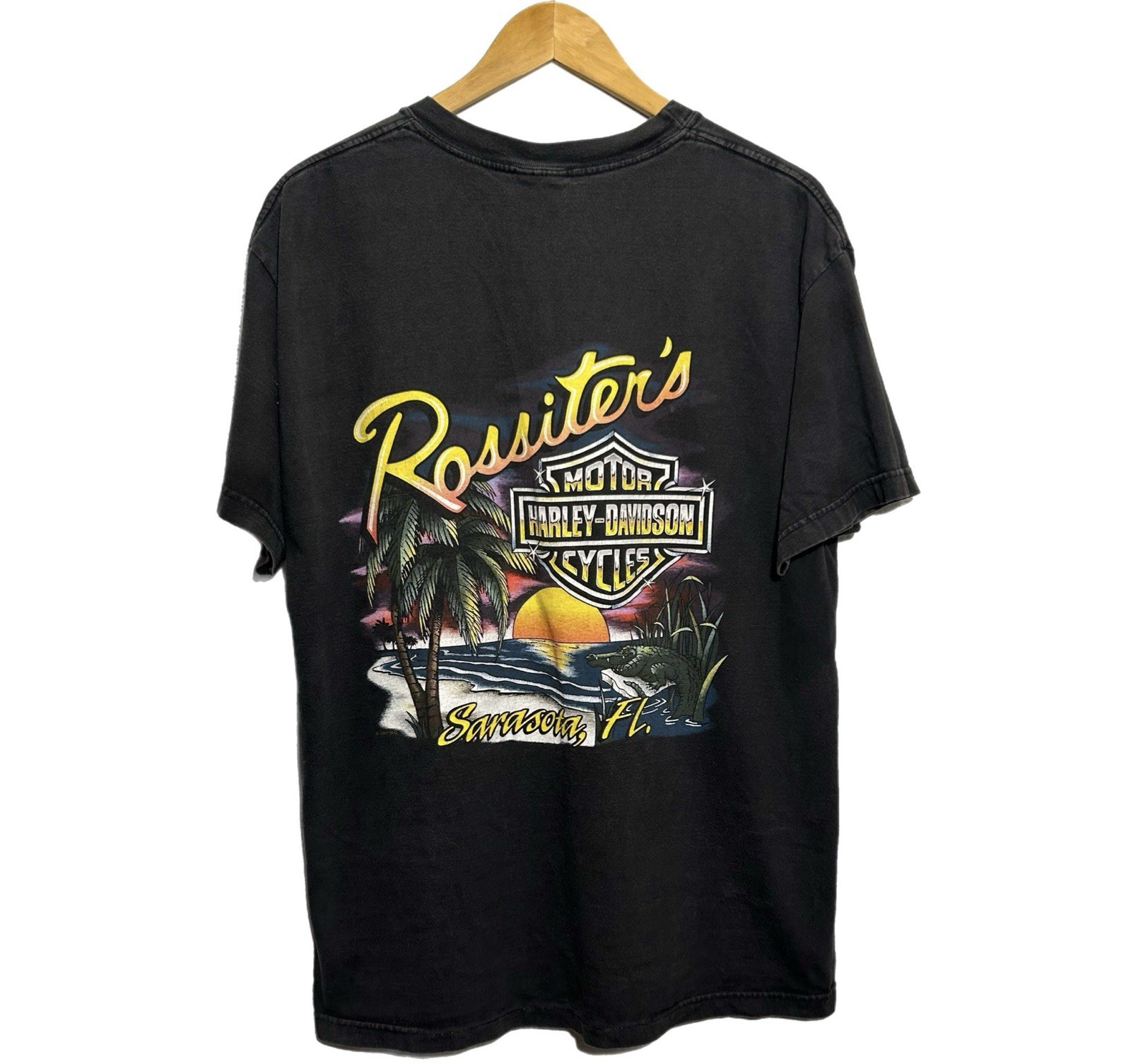 Vintage Harley Davidson T Shirt ROSSITERS SARASOTA FLORIDA Black Biker Large Vintage Harley Davidson T Shirt ROSSITERS SARASOTA FLORIDA Black Biker Large