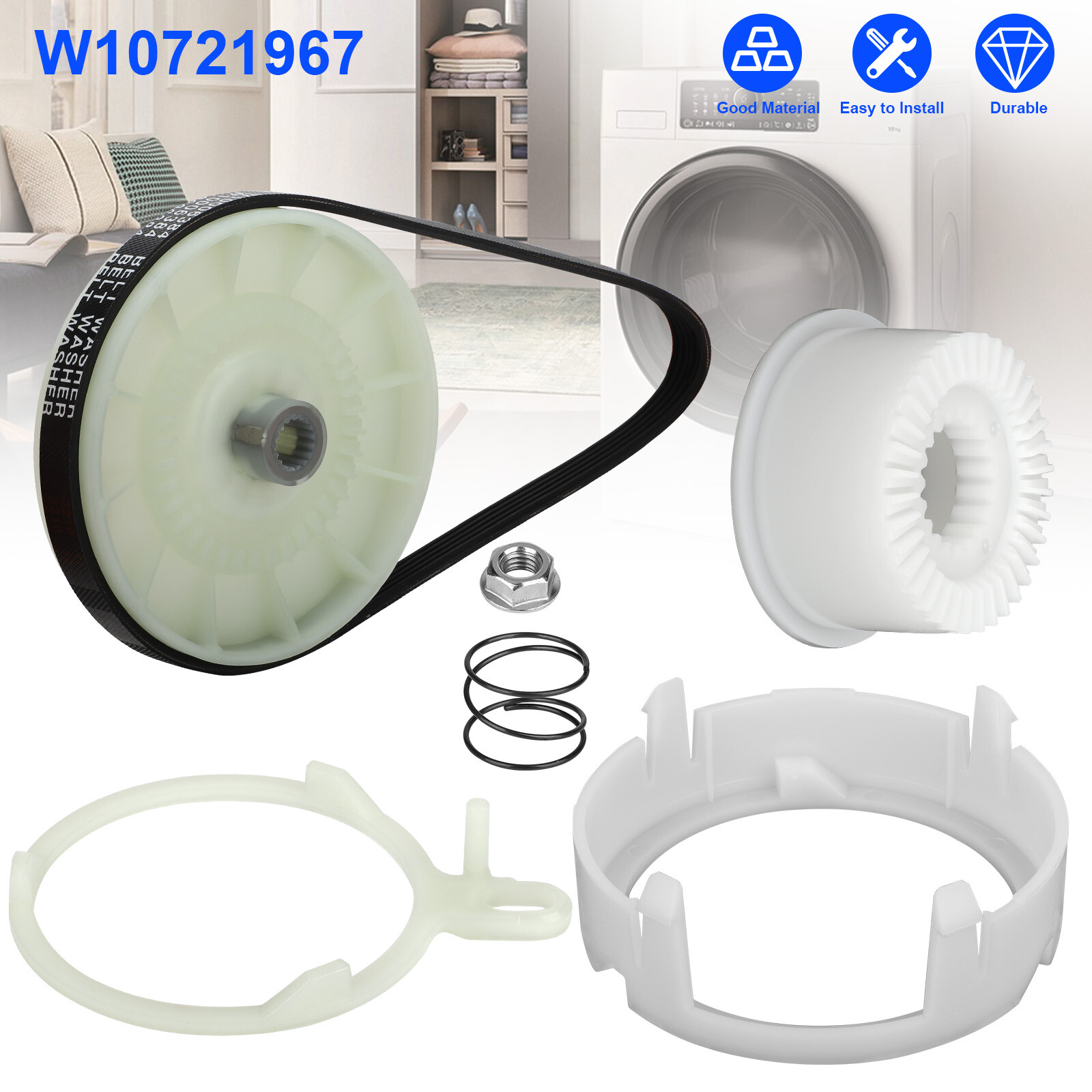 W10721967 Washer Pulley Clutch Kit & W10006384 Washing Drive Belt for Whirlpool W10721967 Washer Pulley Clutch Kit & W10006384 Washing Drive Belt for Whirlpool