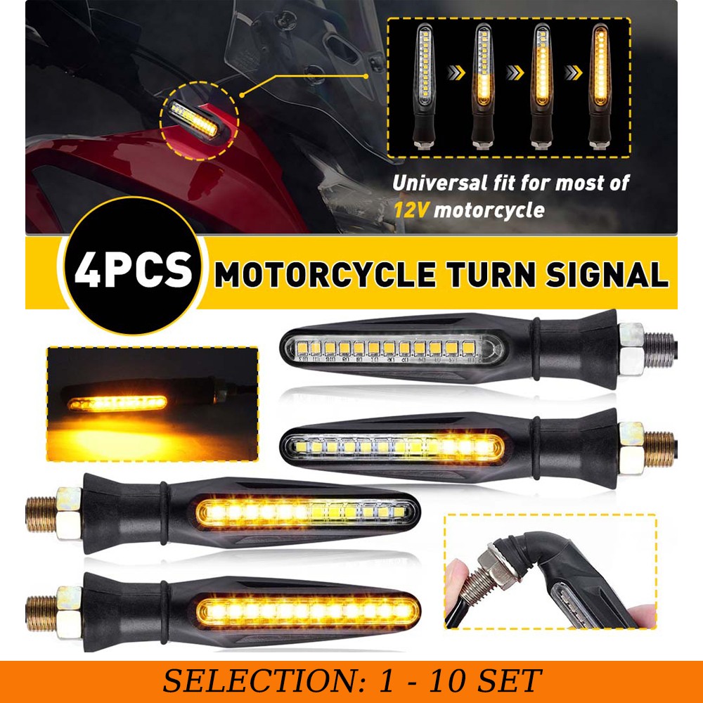 4-40 Dynamic Amber Indicator LED Turn Signal Running Lights Universal Motorcycle
