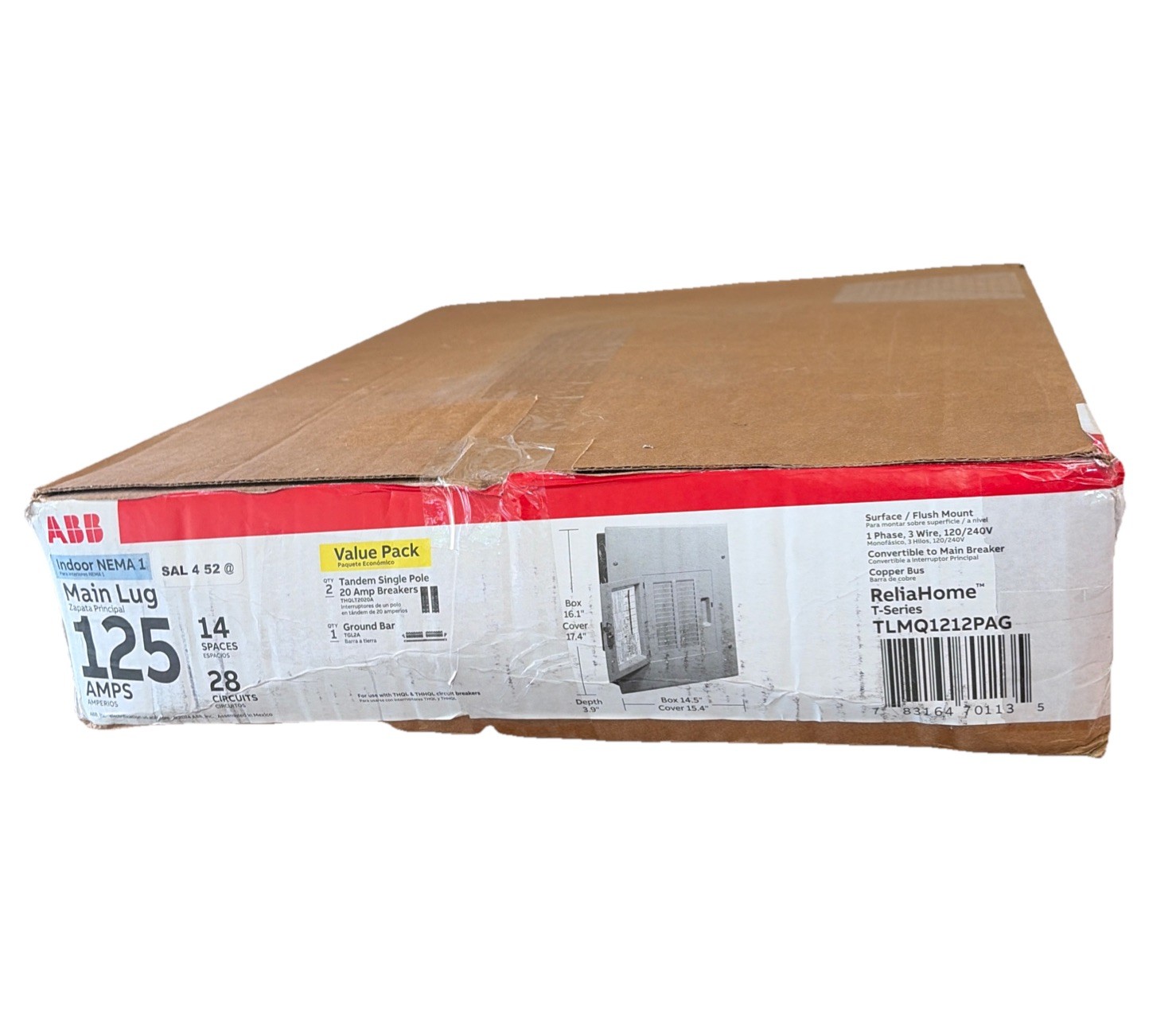 ABB 125Amp Main Lug Indoor Panel 14 Space 28 Circuit Value Pack TLMQ1212PAG ABB 125Amp Main Lug Indoor Panel 14 Space 28 Circuit Value Pack TLMQ1212PAG