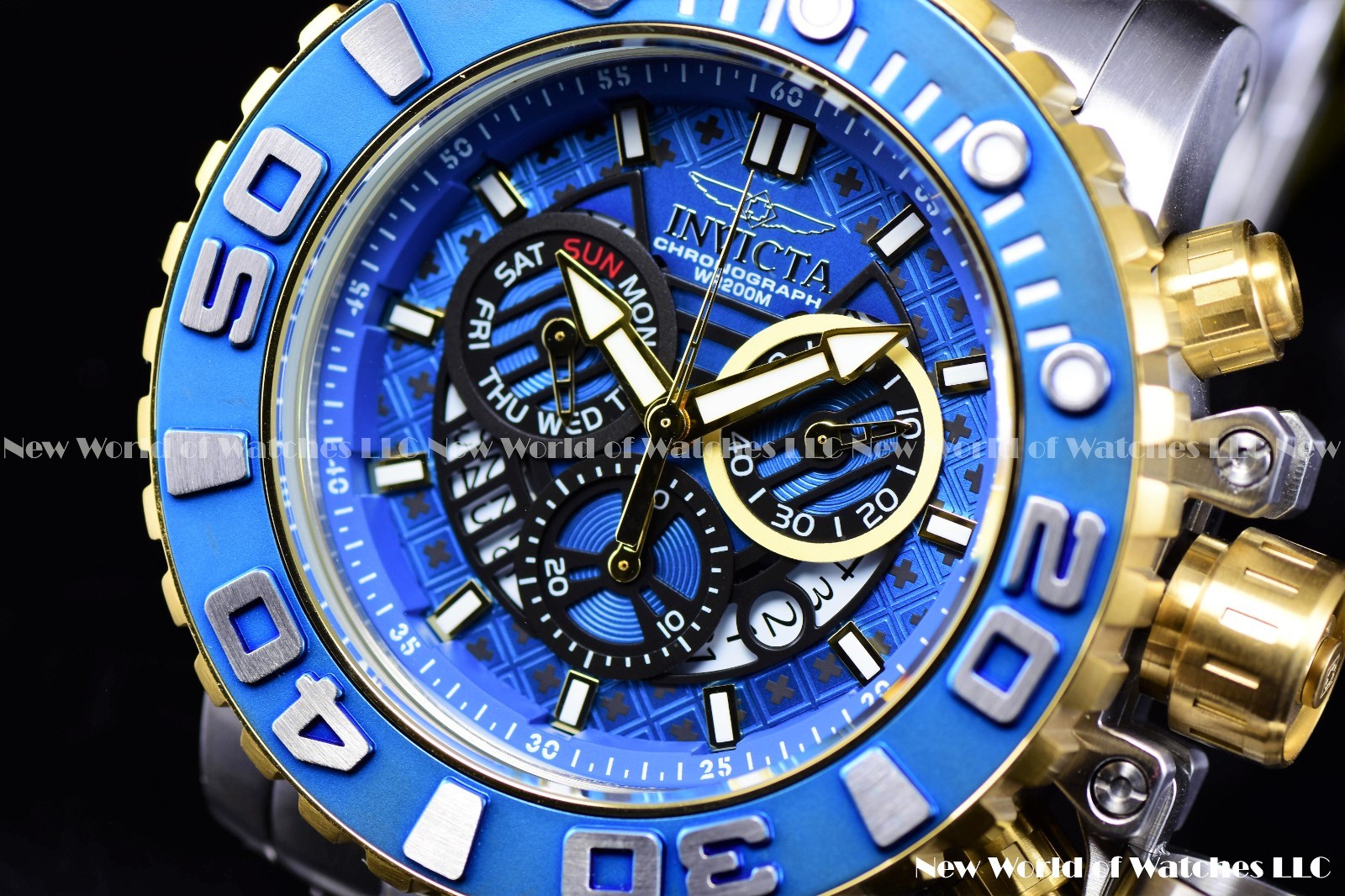 Invicta Men\'s Sea Hunter Chronograph Black, Blue Dial Swiss Movt Watch 58mm
