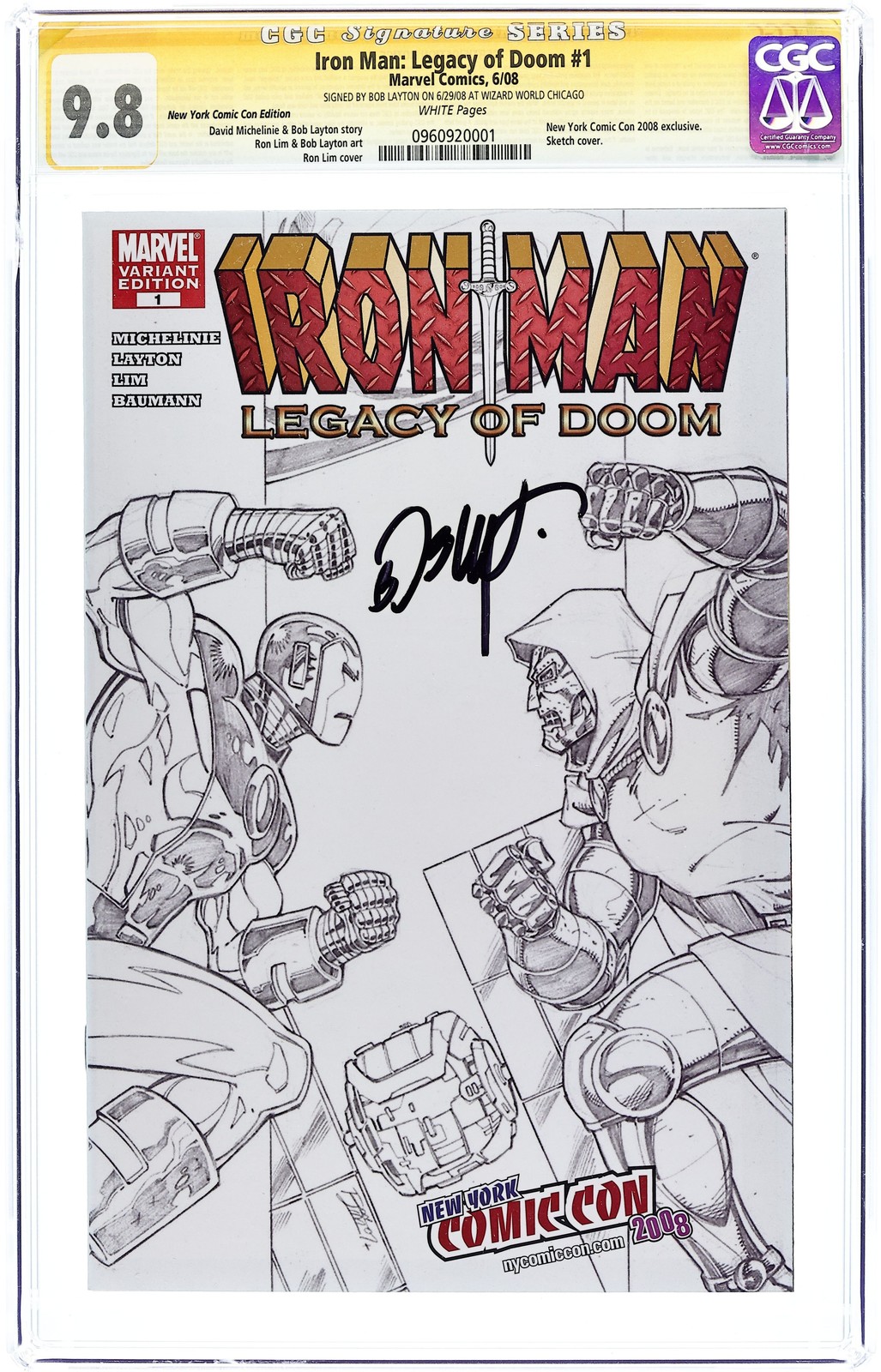 Iron Man Legacy of Doom 1B Lim NYCC Variant CGC 9.8 SS Layton 2008 0960920001