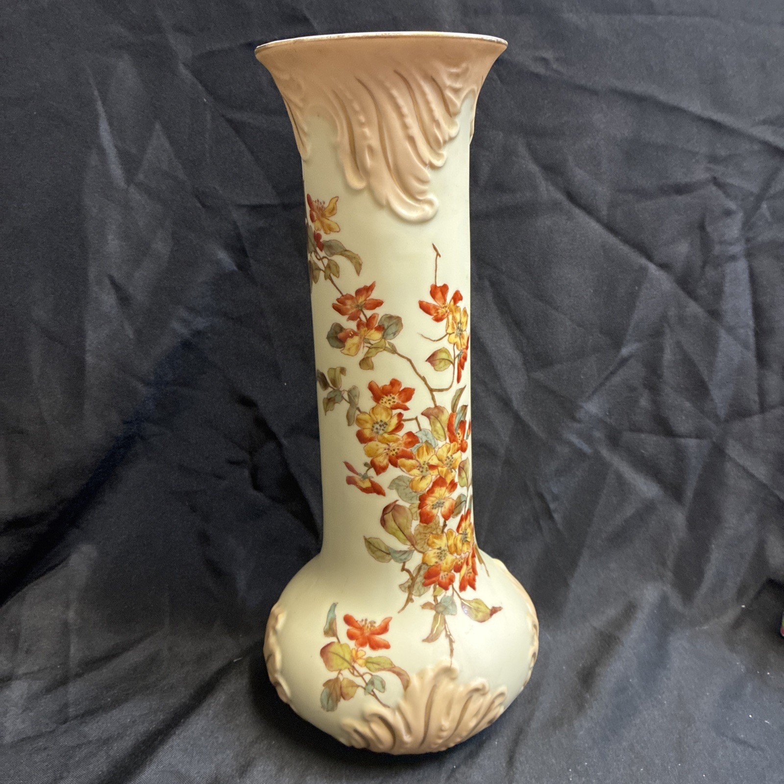 Antique 1904-1924 Royal Rudolstadt Vase 11in Flower Cream Gold Cylinder