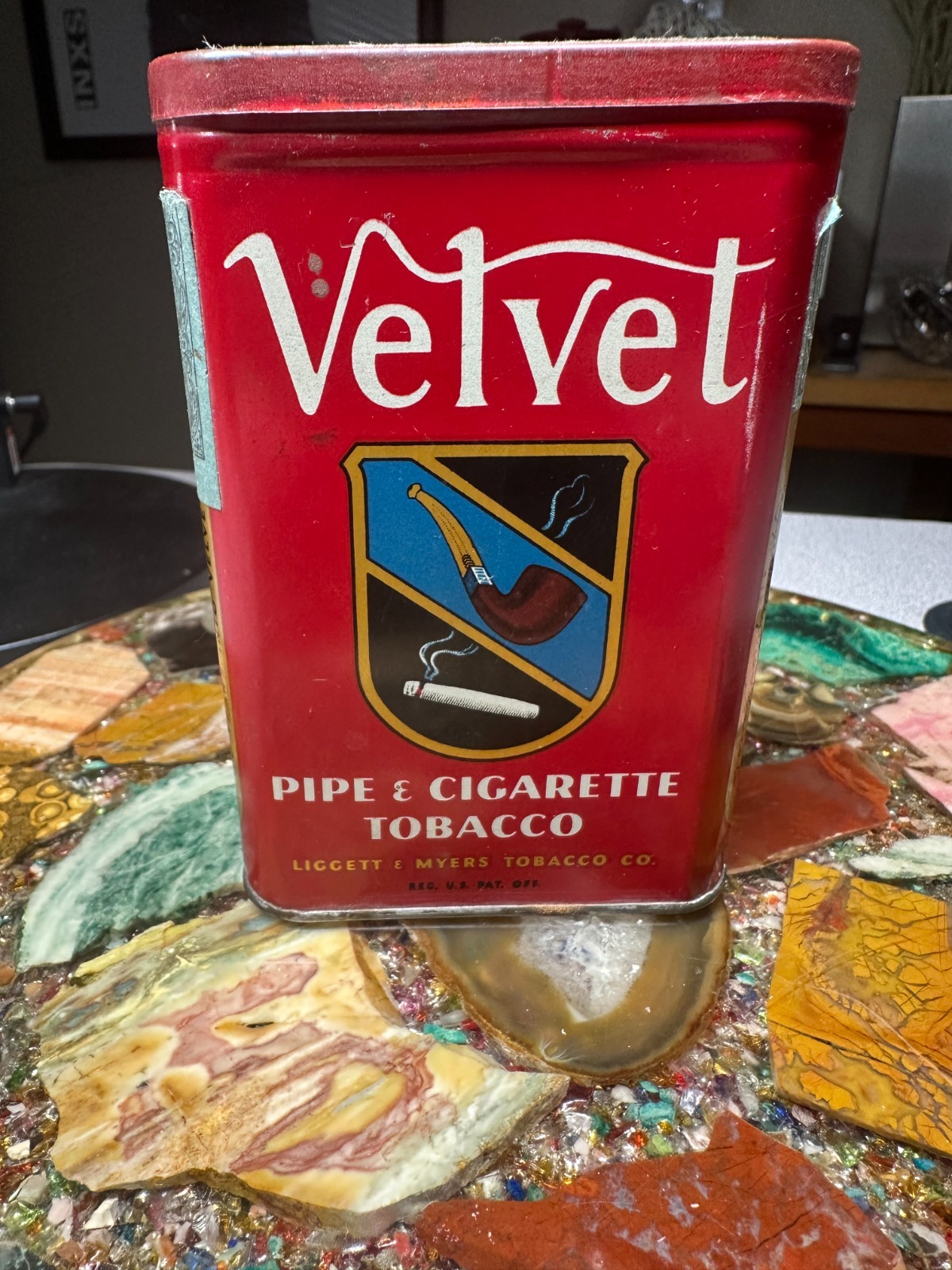 Vintage Velvet Pipe & Cigarette Tobacco Pocket Tin Age Between 1926-1930\'s VIDEO