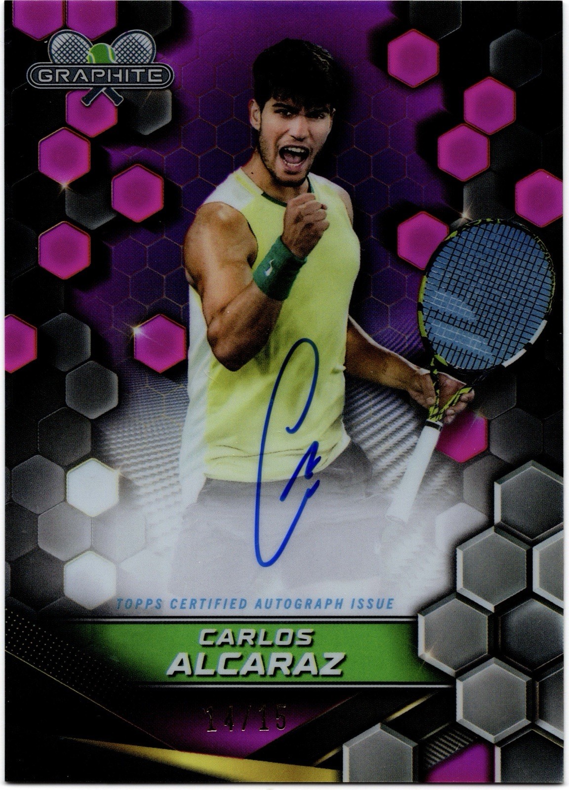 2024 Topps Graphite Carlos Alcaraz Signatures Pink Refractor Auto #/15 RARE 2024 Topps Graphite Carlos Alcaraz Signatures Pink Refractor Auto #/15 RARE