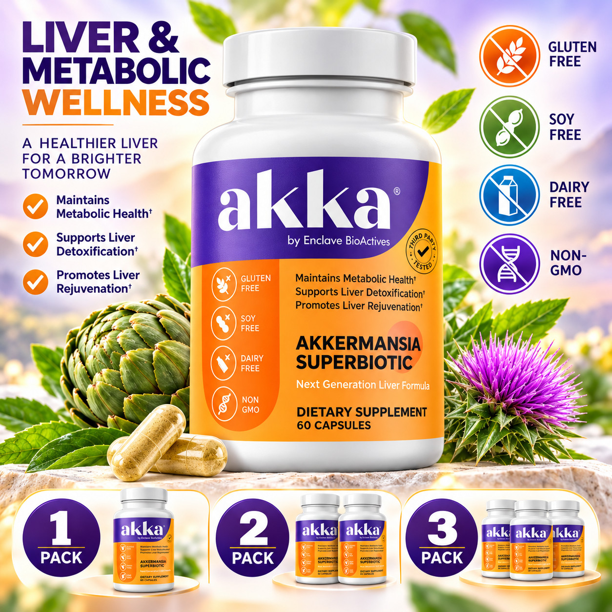 5 PACK AKKA Akkermansia Probiotic, Liver Health, Digestion & Metabolism, 60 Caps