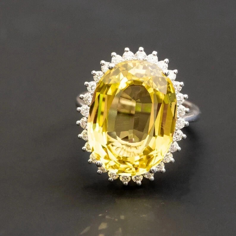4.18 Ct Oval Cut Natural Yellow Sapphire Diamond Wedding Ring 14K White Go 4.18 Ct Oval Cut Natural Yellow Sapphire Diamond Wedding Ring 14K White Go