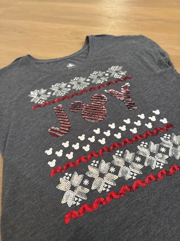 Disney Parks Christmas JOY Sequin Mickey Tee Small Disney Parks Christmas JOY Sequin Mickey Tee Small