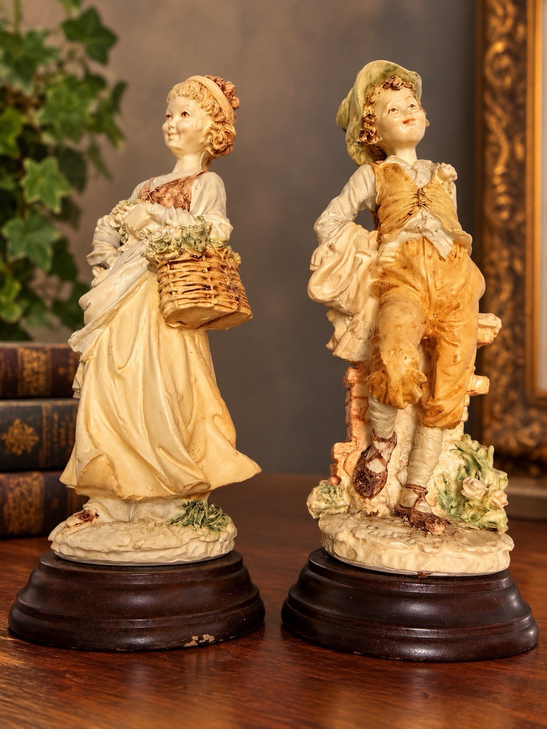 Vintage Pucci Capodimonte Boy & Girl Figurines 9” Signed Italy Pair