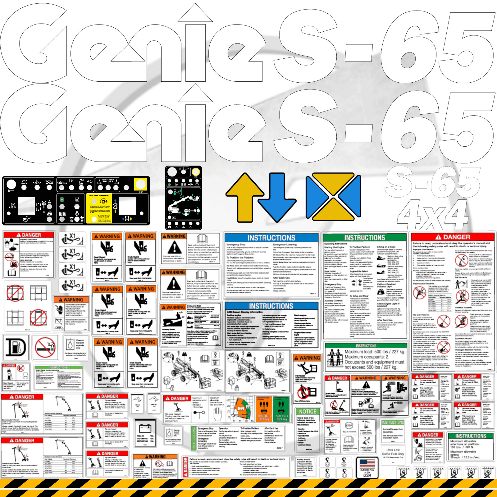 Fits Genie S-65 Decal Kit Boom Lift Stickers -  - 3M Vinyl
