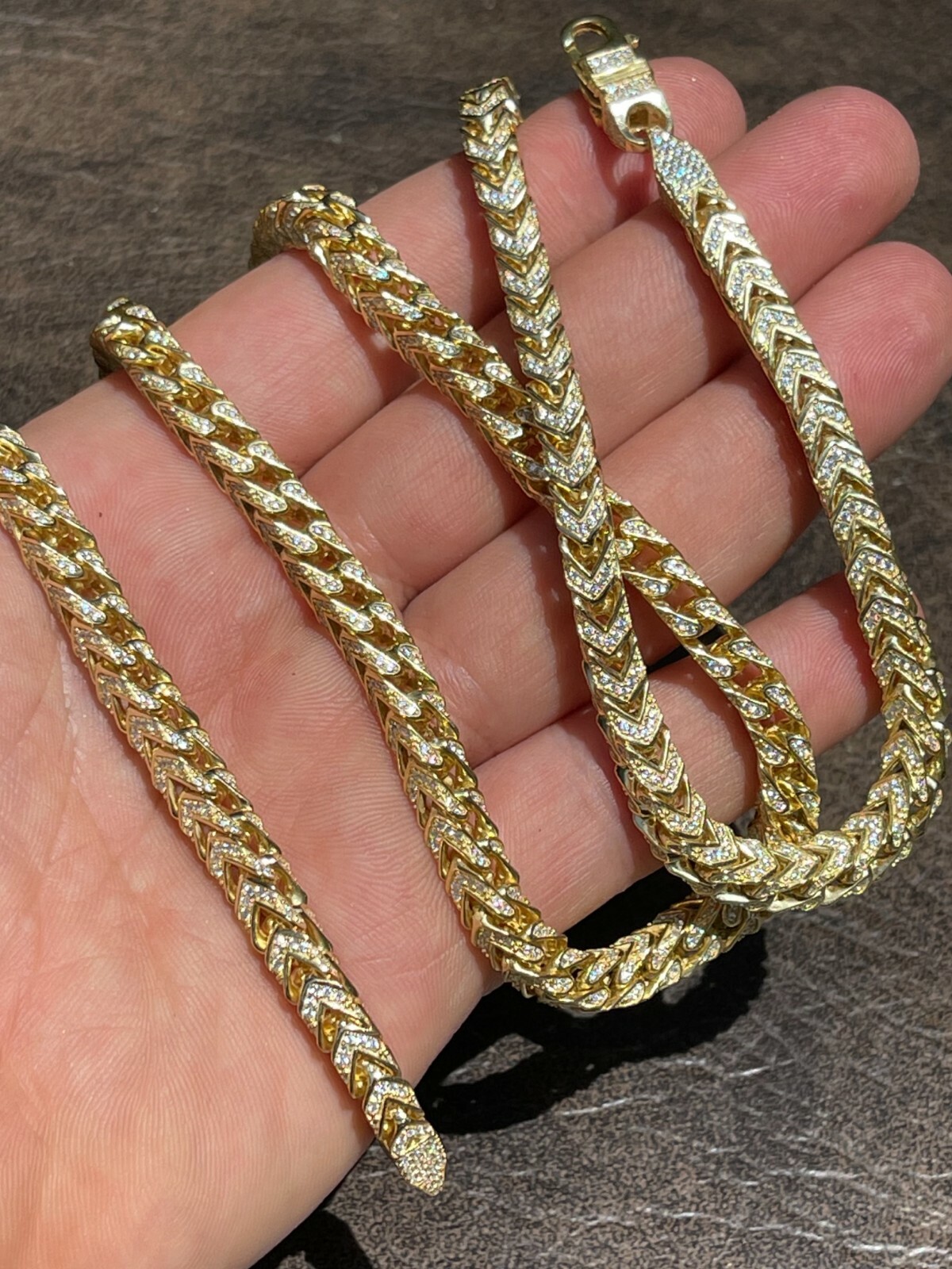 14k Gold Plated Real 925 Silver Men\'s Franco Chain 6mm Thick ICED CZ 18-30\