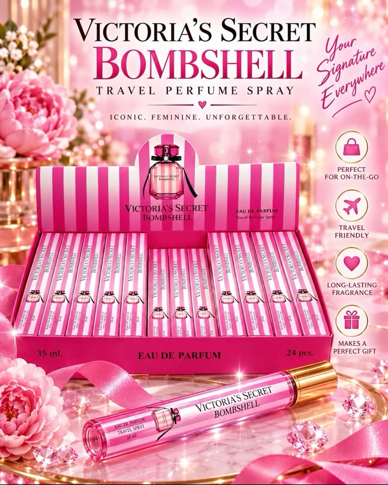 Victoria\'s Secret Bombshell Eau de Parfum Travel Spray 35 ml Long Lasting Victoria\'s Secret Bombshell Eau de Parfum Travel Spray 35 ml Long Lasting