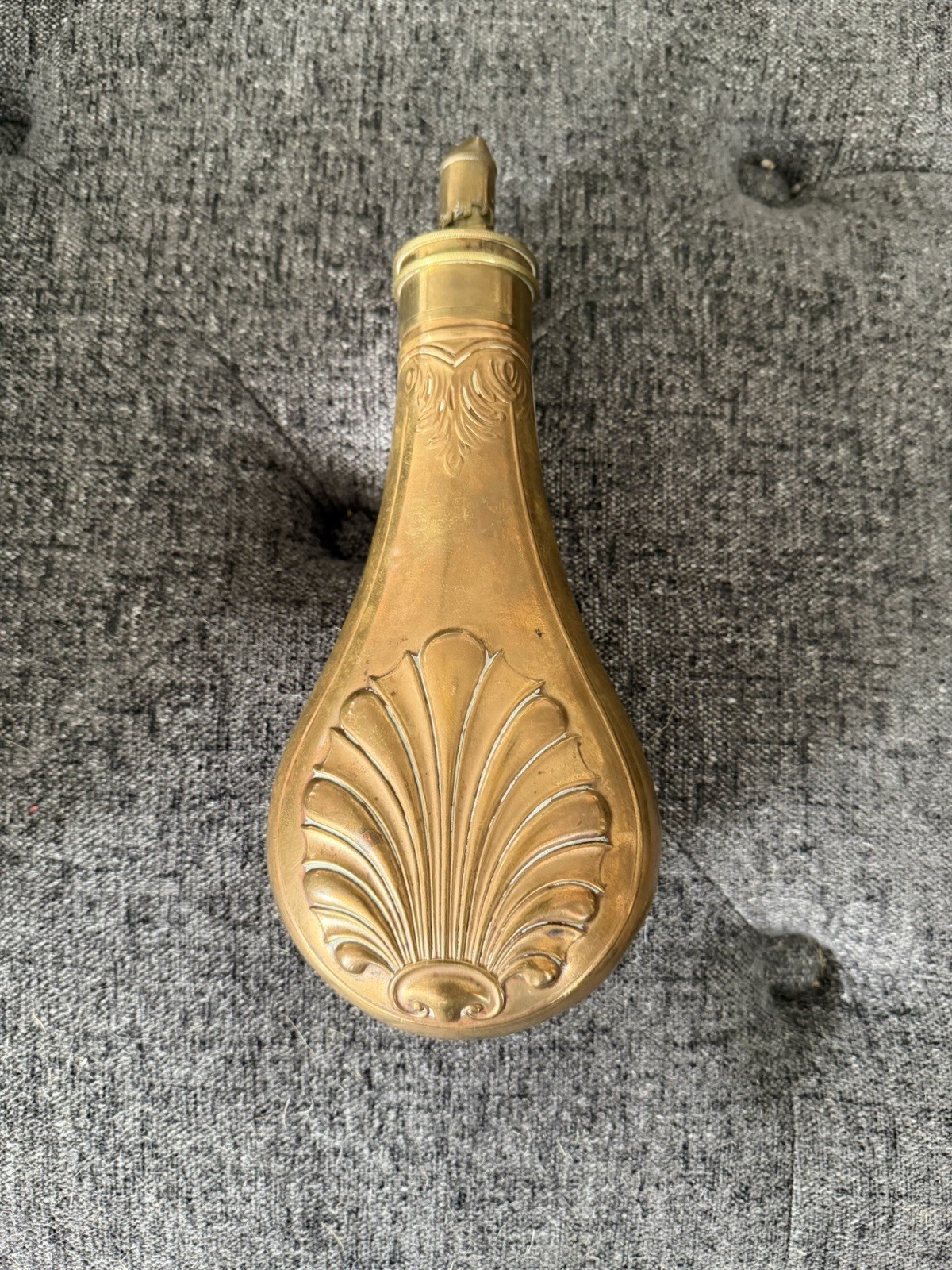 19th Century Antique Brass and Copper Flask with Shell Pattern