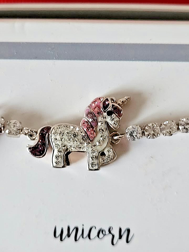 BRAND NEW, KOHLS, ADJUSTABLE, PINK CRYSTAL, MULTI CHARM UNICORN BRACELET