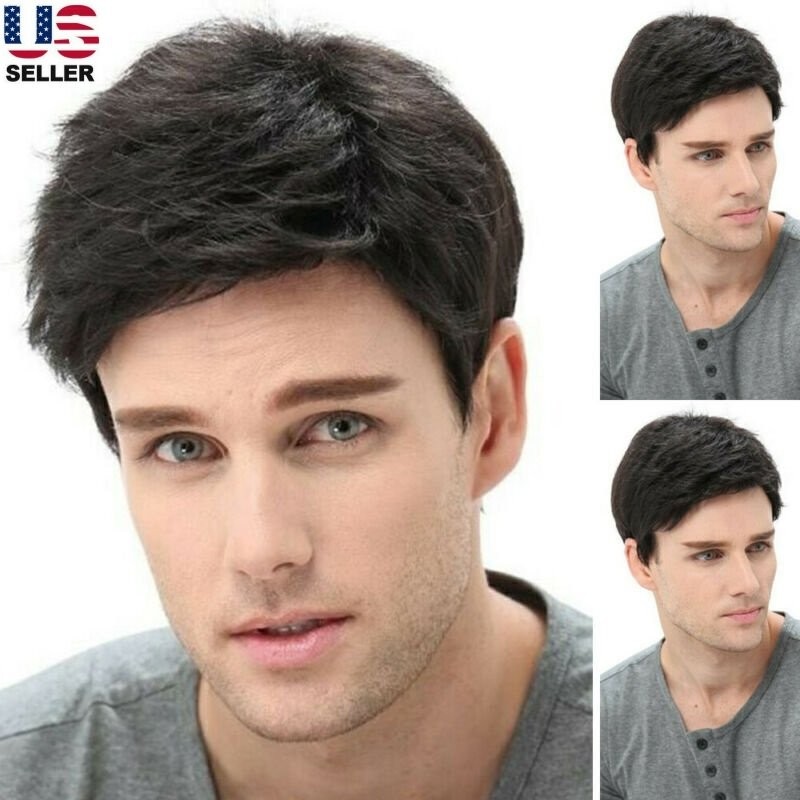 Man Wig Short Little Wavy Synthetic Hair Heat Resistant Male Natural Look Style