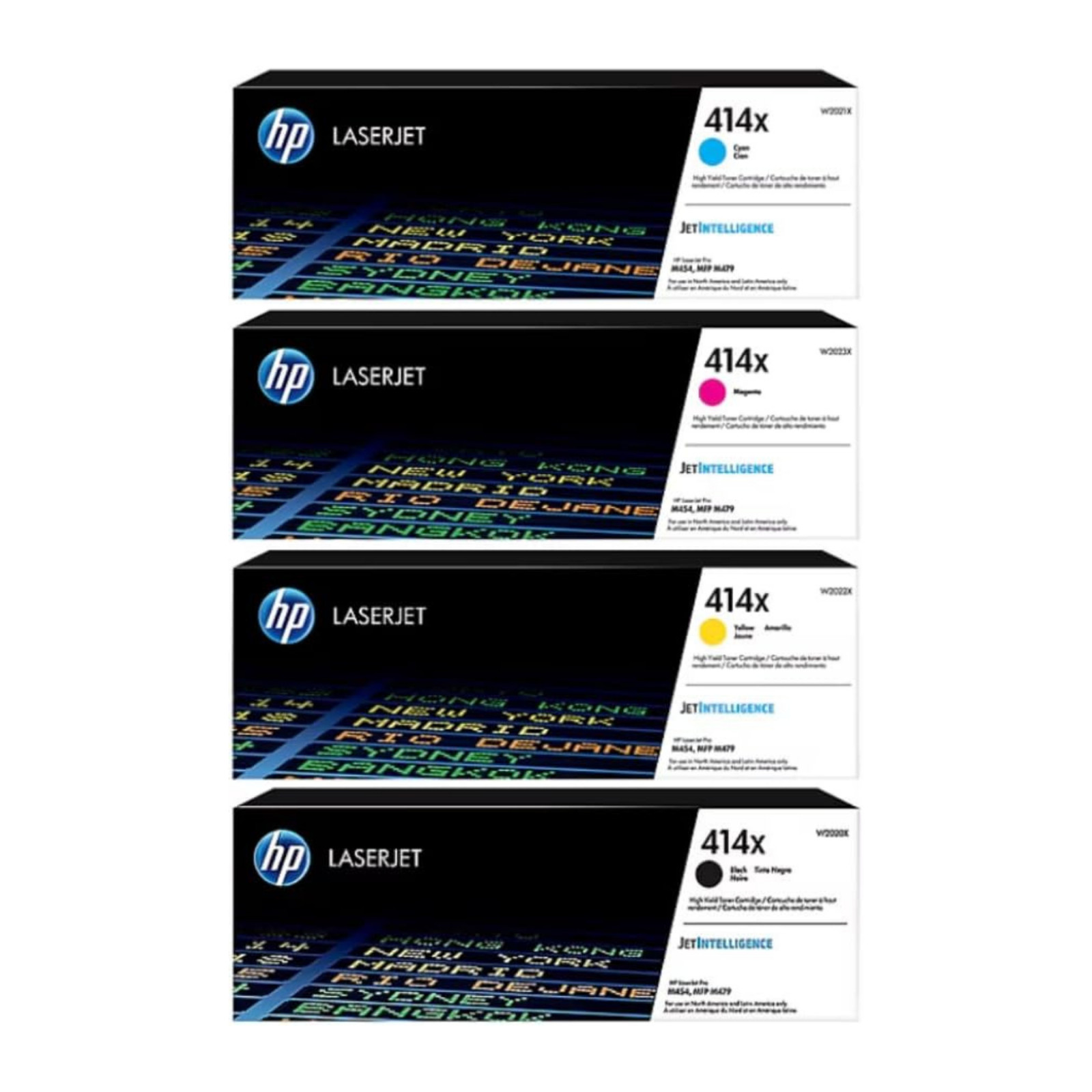 HP 414X High Yield Toner Set Black Cyan Magenta Yellow Genuine OEM W2020X-23X HP 414X High Yield Toner Set Black Cyan Magenta Yellow Genuine OEM W2020X-23X