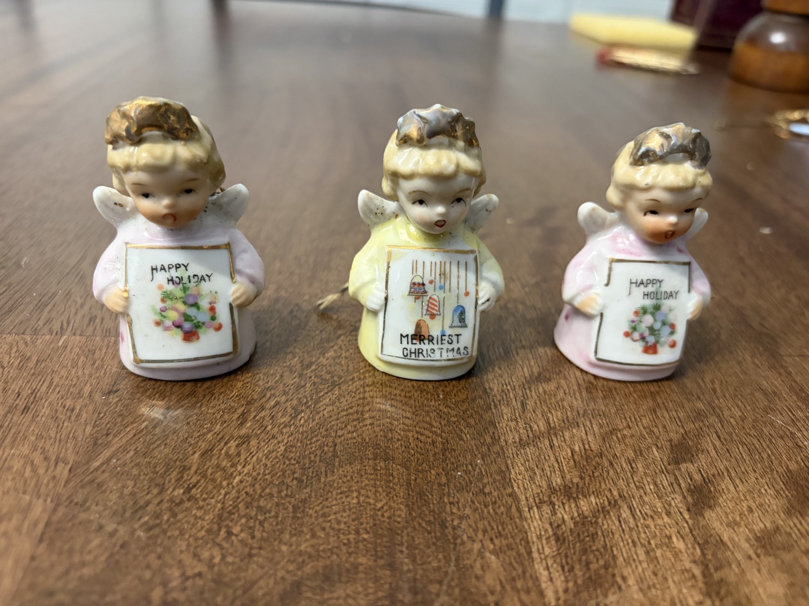 1950s Ardalt Japan Angel Bell Christmas Ornaments Lot 3 Ceramic Vintage MCM
