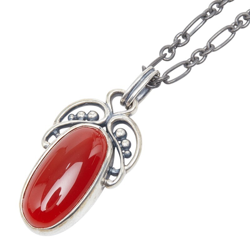 Georg Jensen Heritage 2005 Chain Pendant Necklace Red SV925 Silver Carnelian Geo