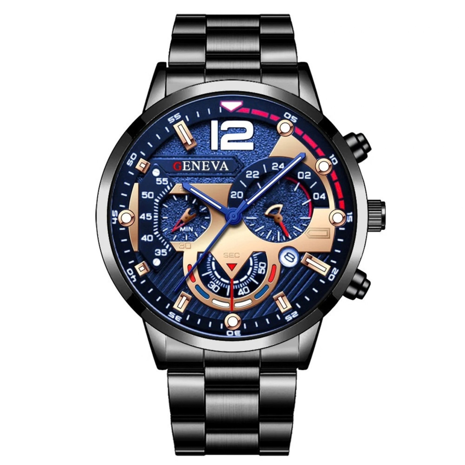 Men\'s Fashion Quartz Wristwatch Stainless Steel Band Analog Calendar Watch