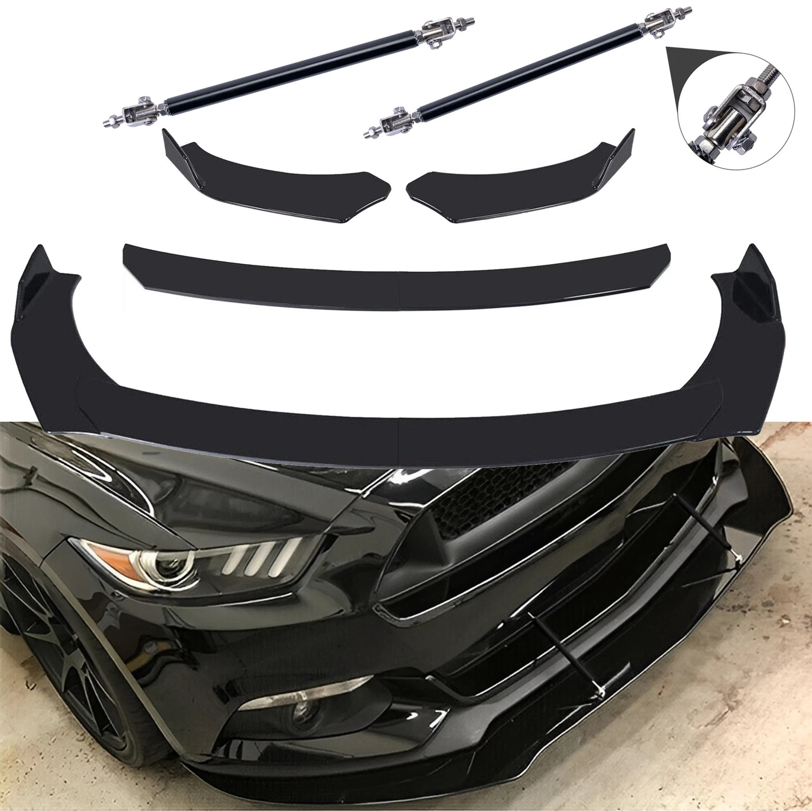 🔥🔥🔥 For Ford Mustang GT Front Bumper Lip Spoiler Splitter Body Kit+Strut Rods