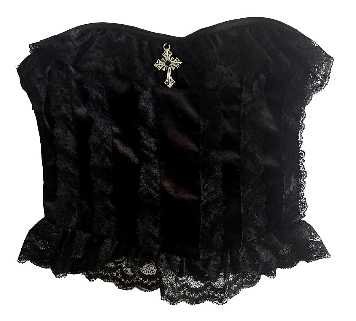 ROMWE Black Lace Velvet Strapless Corset Top with Cross Pendant #mallgoth #goth ROMWE Black Lace Velvet Strapless Corset Top with Cross Pendant #mallgoth #goth