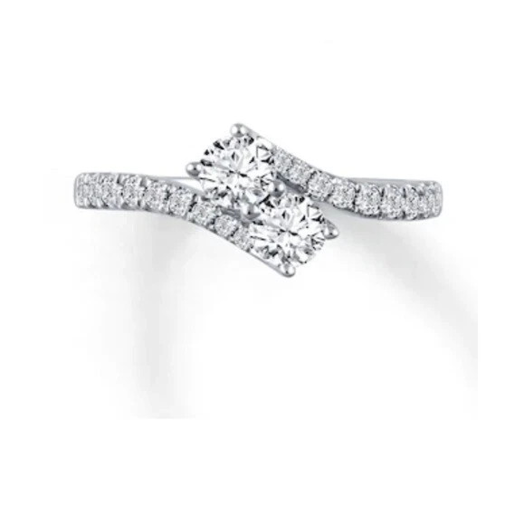 Antique 0.50Ct. White Round CZ Two Stone Wedding Anniversary Ring in 925 Silver