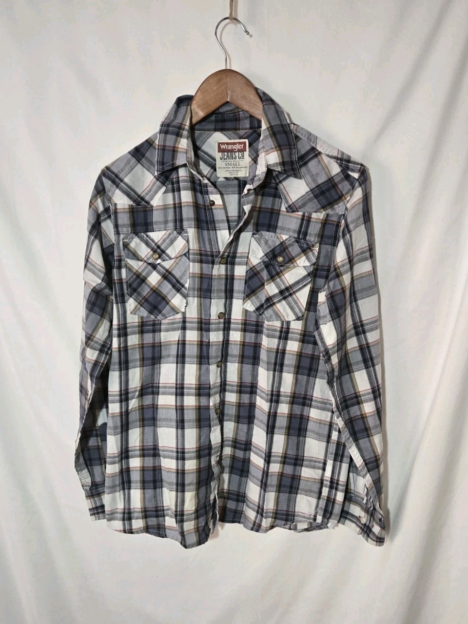 Vintage Wrangler Plaid Western Shirt Small Pearl Snap Cowboy Grunge 90s rancher