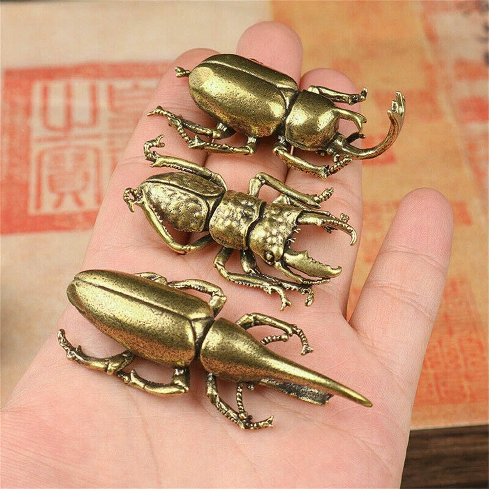 3Pcs Solid Brass Insect Figurine Beetle Statue Home Animal Decor Ornament USA 3Pcs Solid Brass Insect Figurine Beetle Statue Home Animal Decor Ornament USA