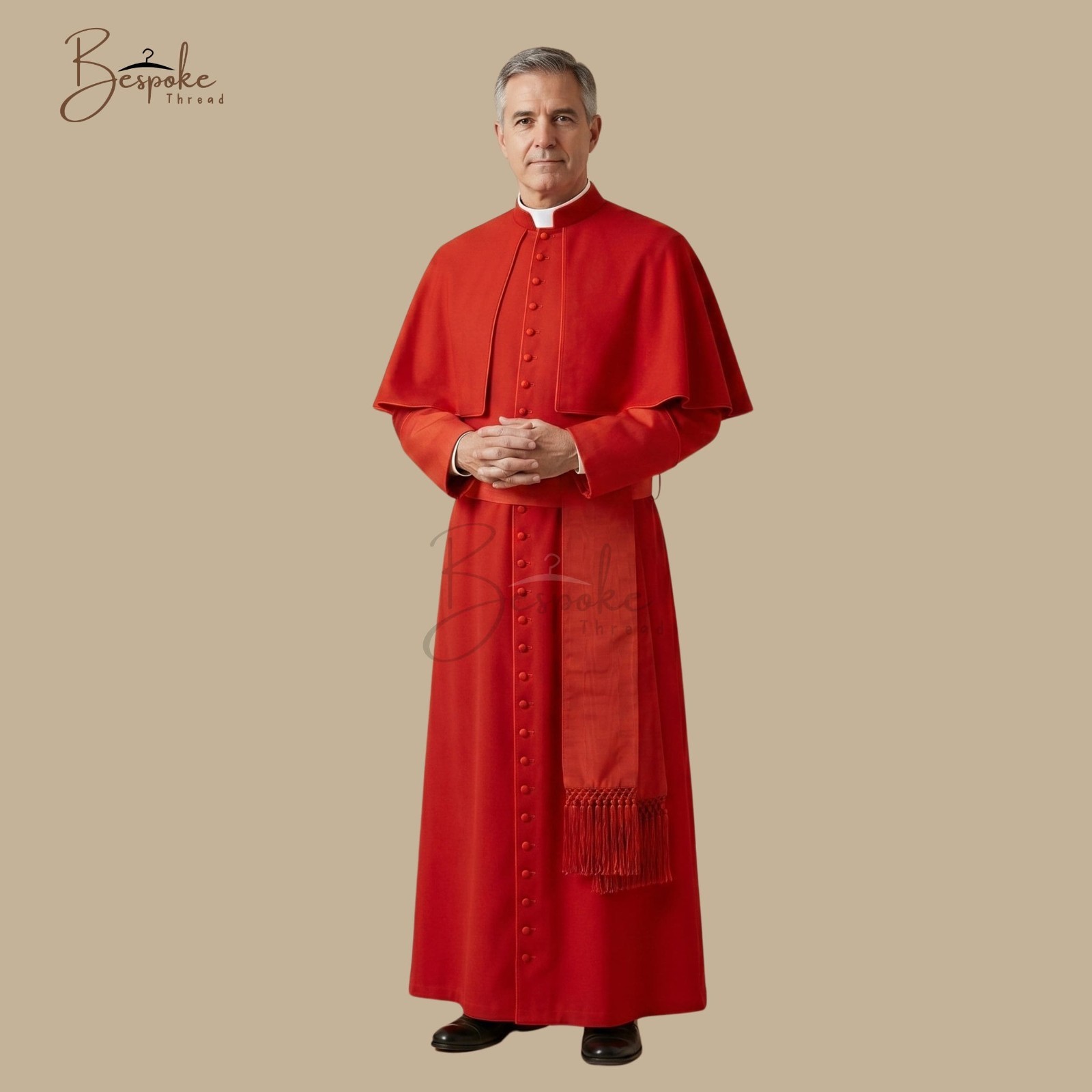 Men Cardinal Red Roman Cassock Cape Catholic Clergy Priest Church Robe