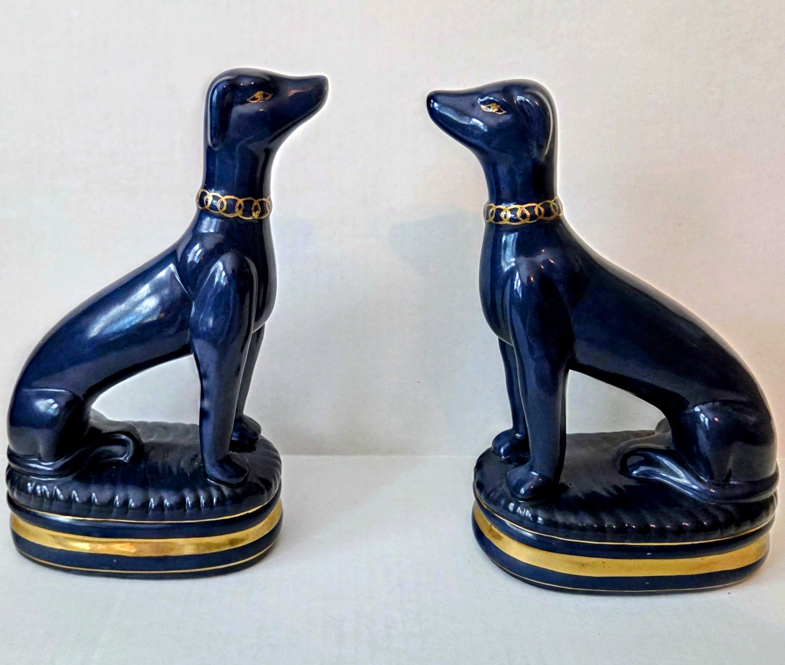 VTG Oriental Accent Cobalt Blue Greyhound/Whippet Dogs Pair Staffordshire Style