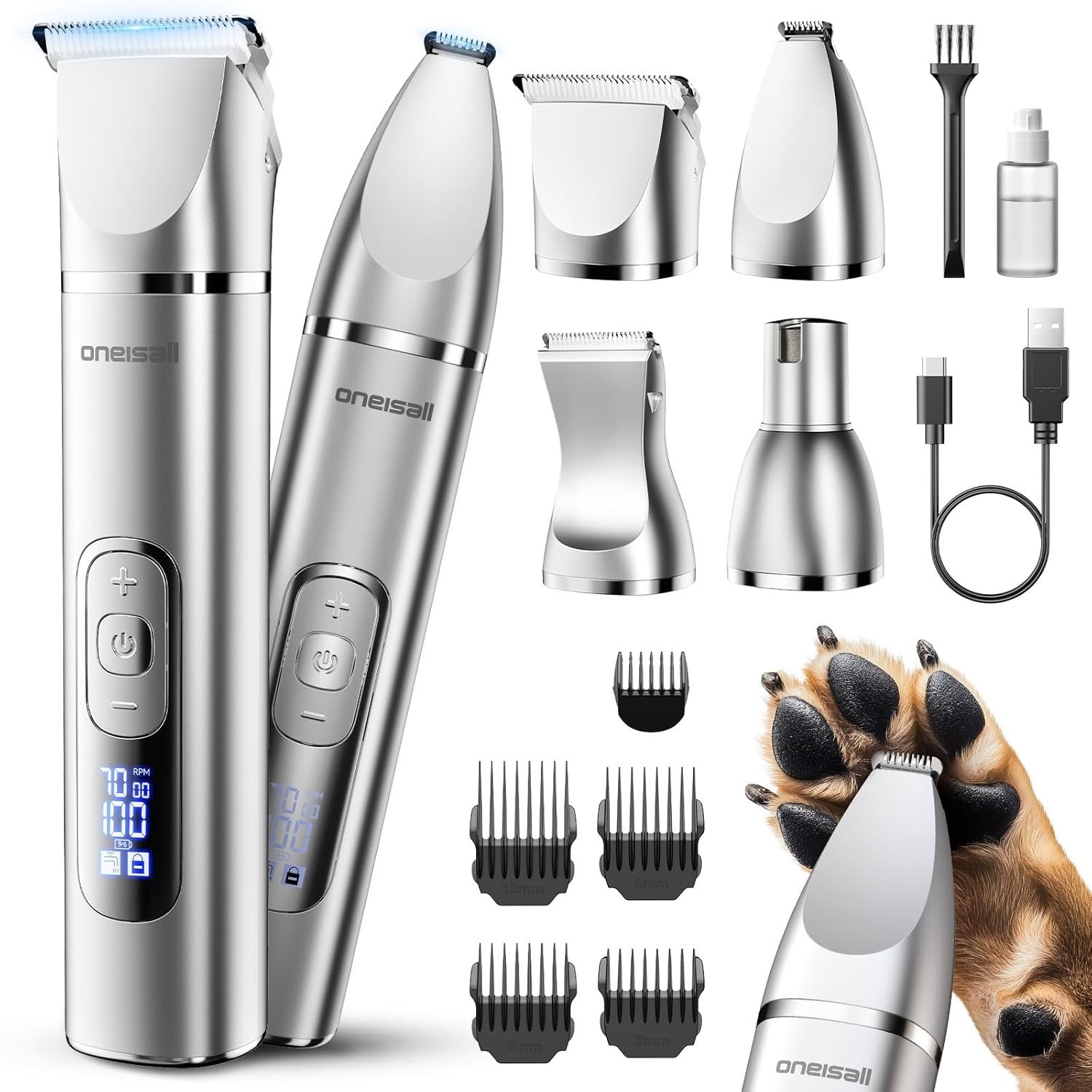 NEW oneisall 4 in 1 Dog Trimmer Grooming Kit with LCD Display Paw Nail Grinder NEW oneisall 4 in 1 Dog Trimmer Grooming Kit with LCD Display Paw Nail Grinder
