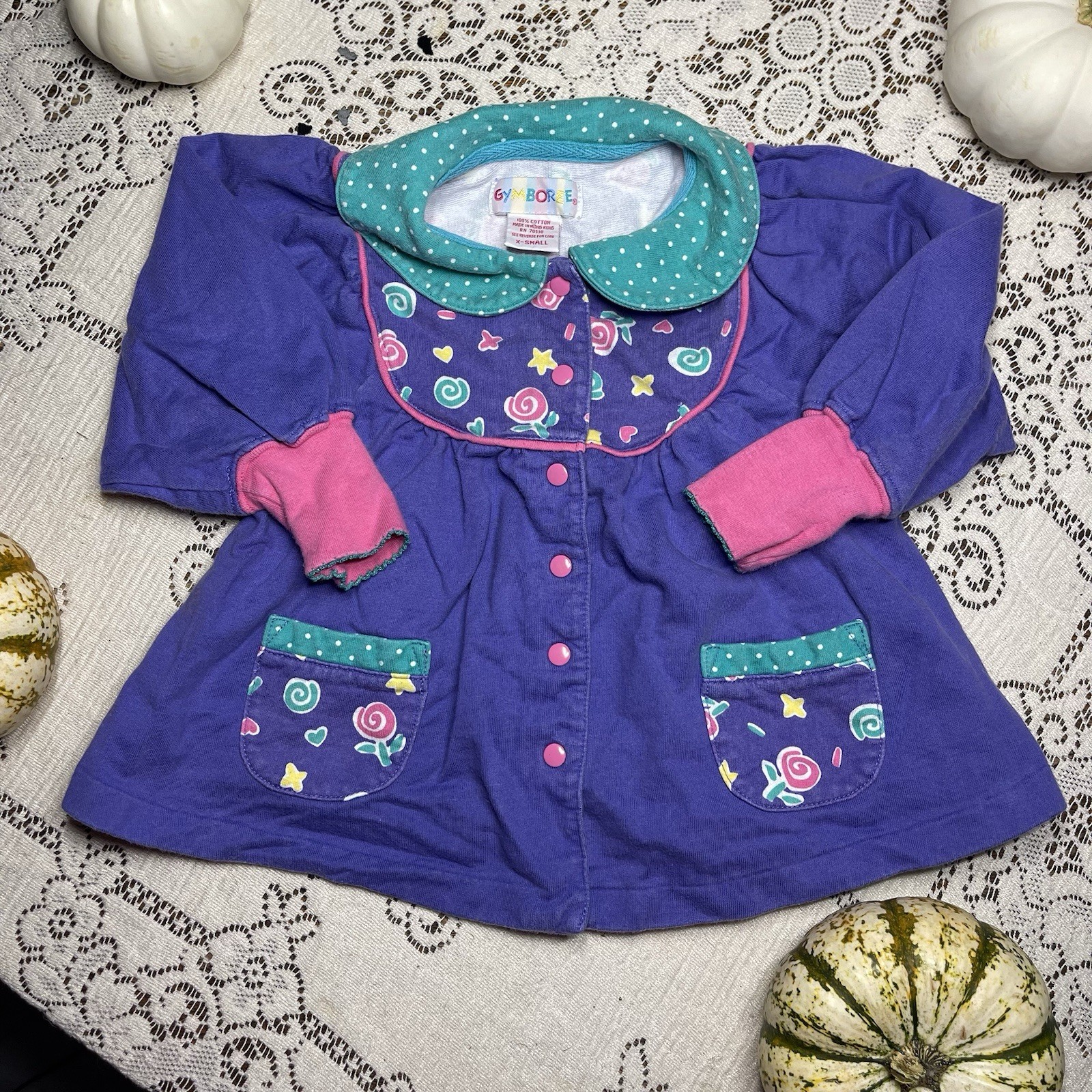Rainbow tag Vtg Gymboree 90s Dress/coat/button Up Vintage Baby Rainbow tag Vtg Gymboree 90s Dress/coat/button Up Vintage Baby