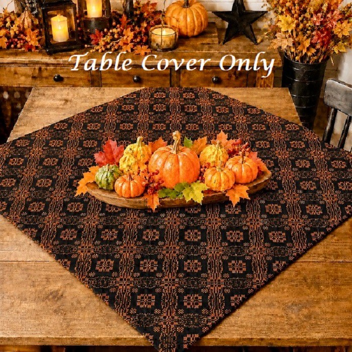 NEW PRIMITIVE PUMPKIN BLACK WOVEN TABLE TOPPER SQUARE 34