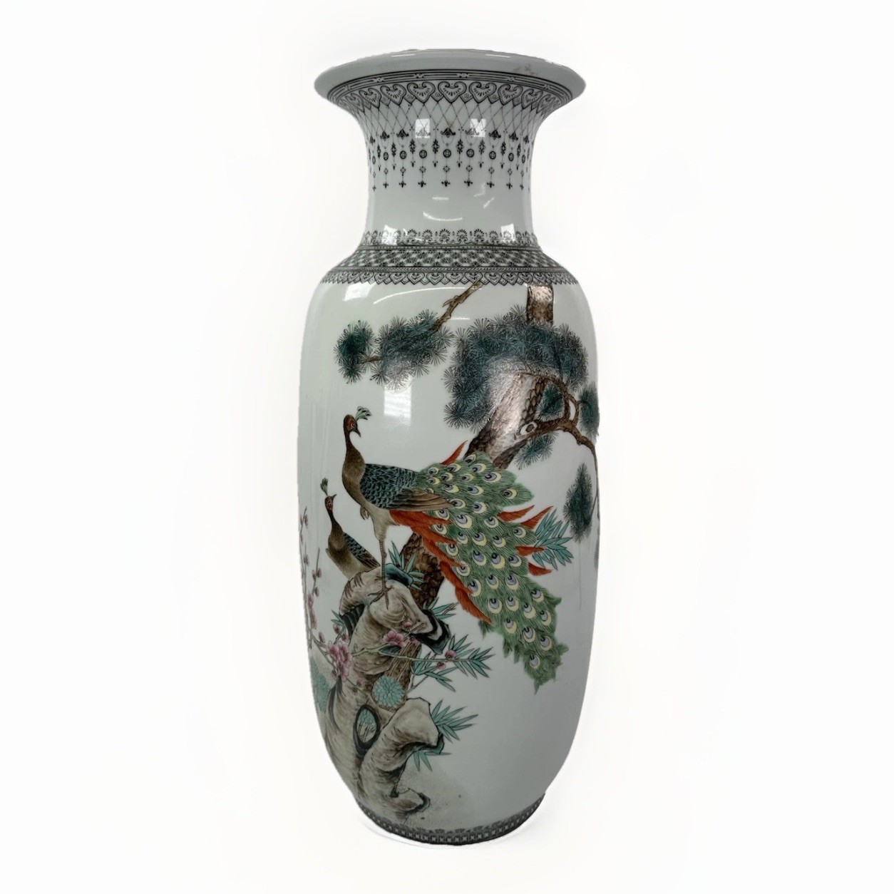 Chinese 24” 19-20th Century Porcelain Peacock Vase Hand Painted Qianlong Marked Chinese 24” 19-20th Century Porcelain Peacock Vase Hand Painted Qianlong Marked