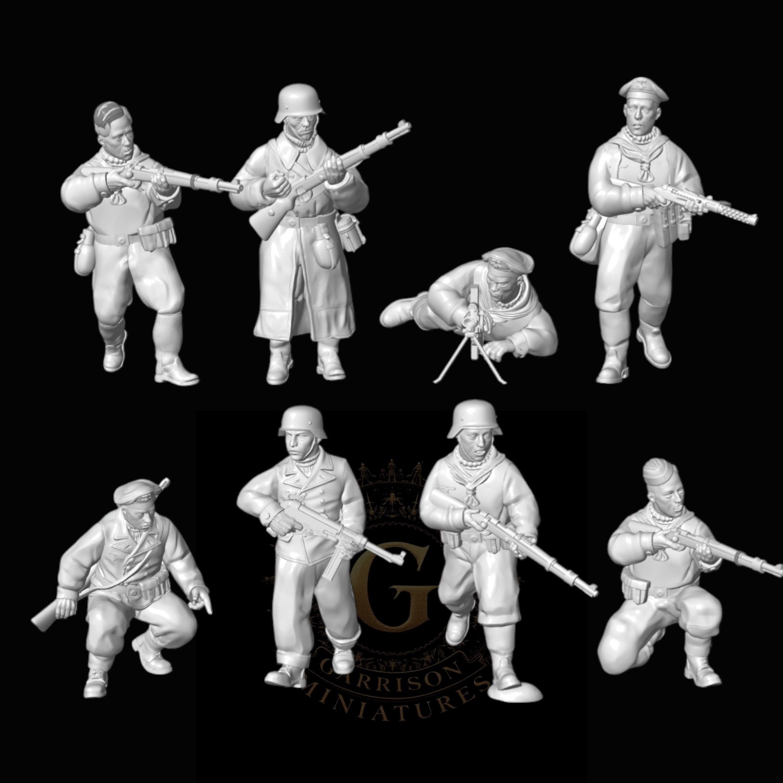 Kriegsmarine Infantry X8: 20mm and 28mm WW2 Unpainted Resin Wargame Miniatures