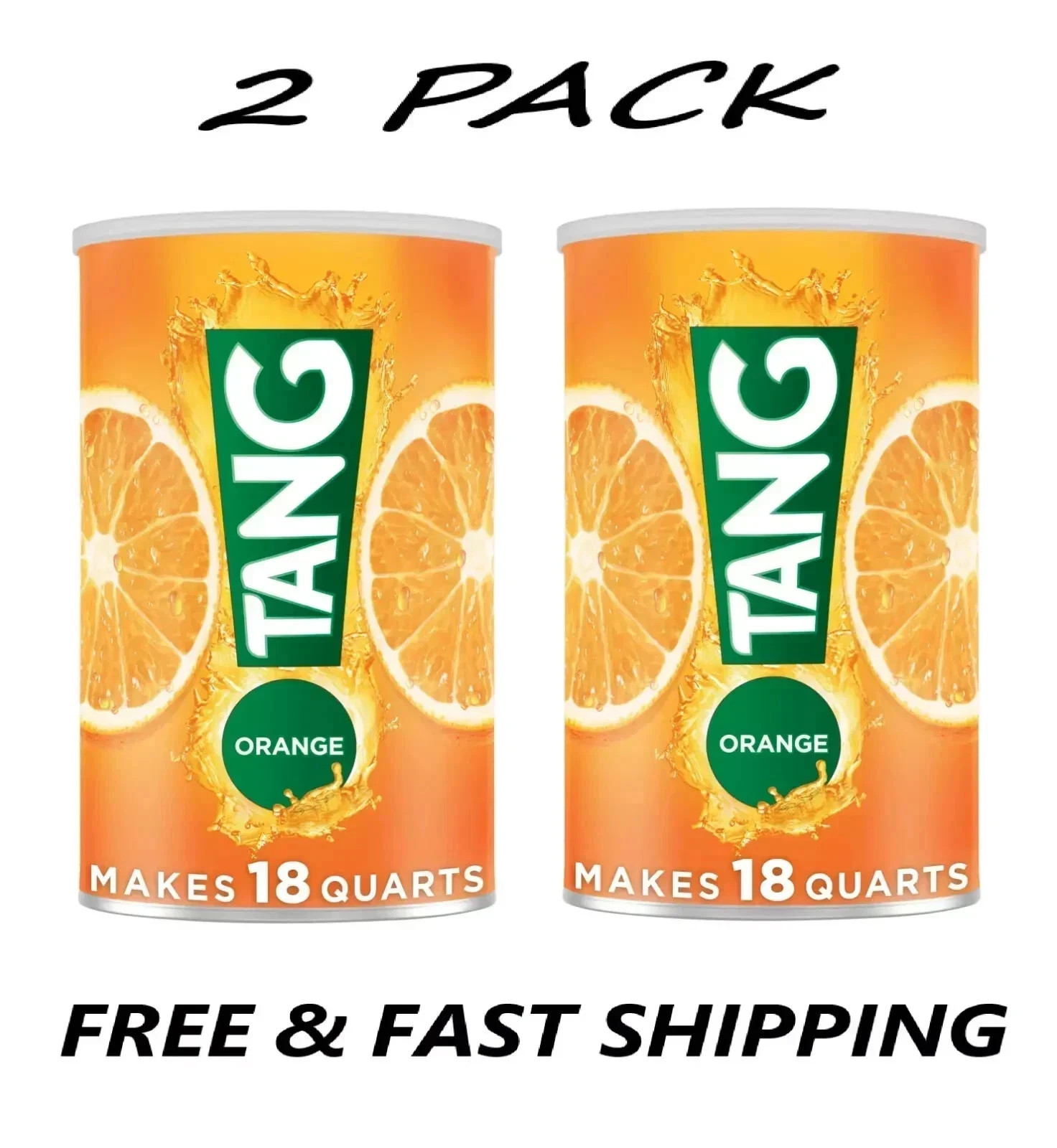 (2 PACK) Tang Jumbo Orange Drink Mix with Vitamin C, 58.9 oz Canister. (2 PACK) Tang Jumbo Orange Drink Mix with Vitamin C, 58.9 oz Canister.