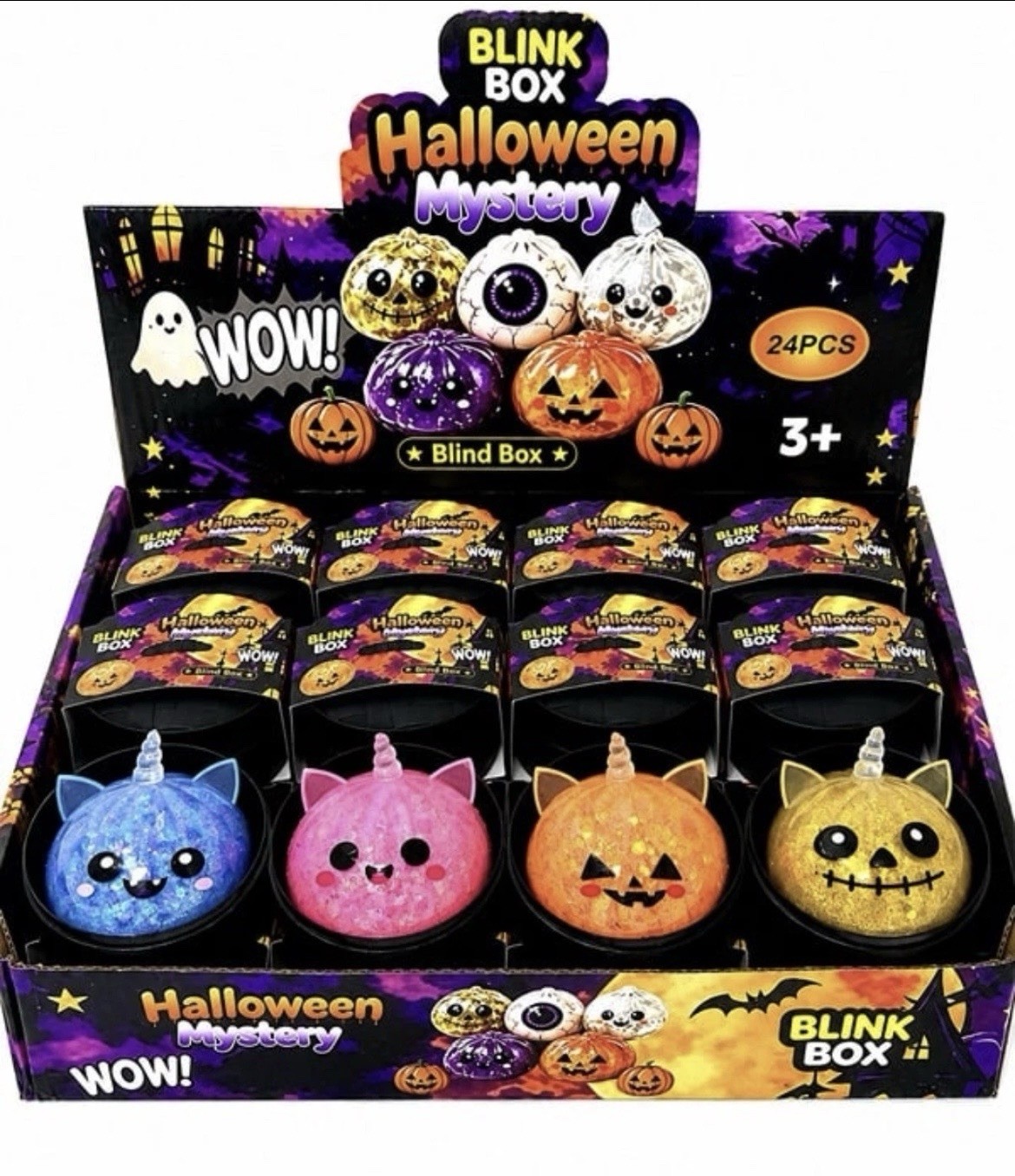 4 pc NEW IN BOX Glow In The Dark Halloween MINI Squishy Dumplings Toy Blind Box