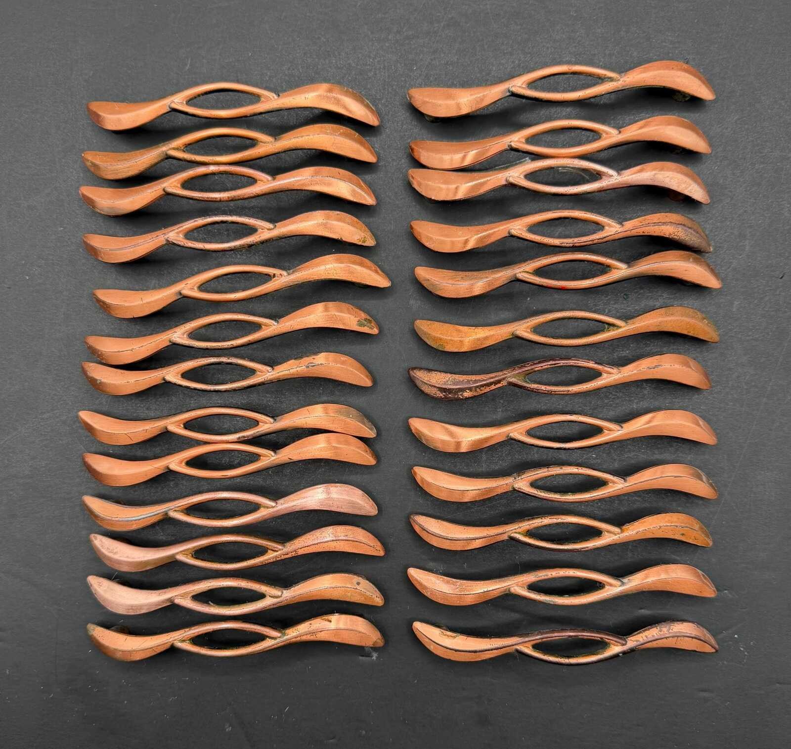 Rare Vintage MCM Copper Wavy Cutout Cabinet Drawer Pulls Handles, Set of 24 Rare Vintage MCM Copper Wavy Cutout Cabinet Drawer Pulls Handles, Set of 24