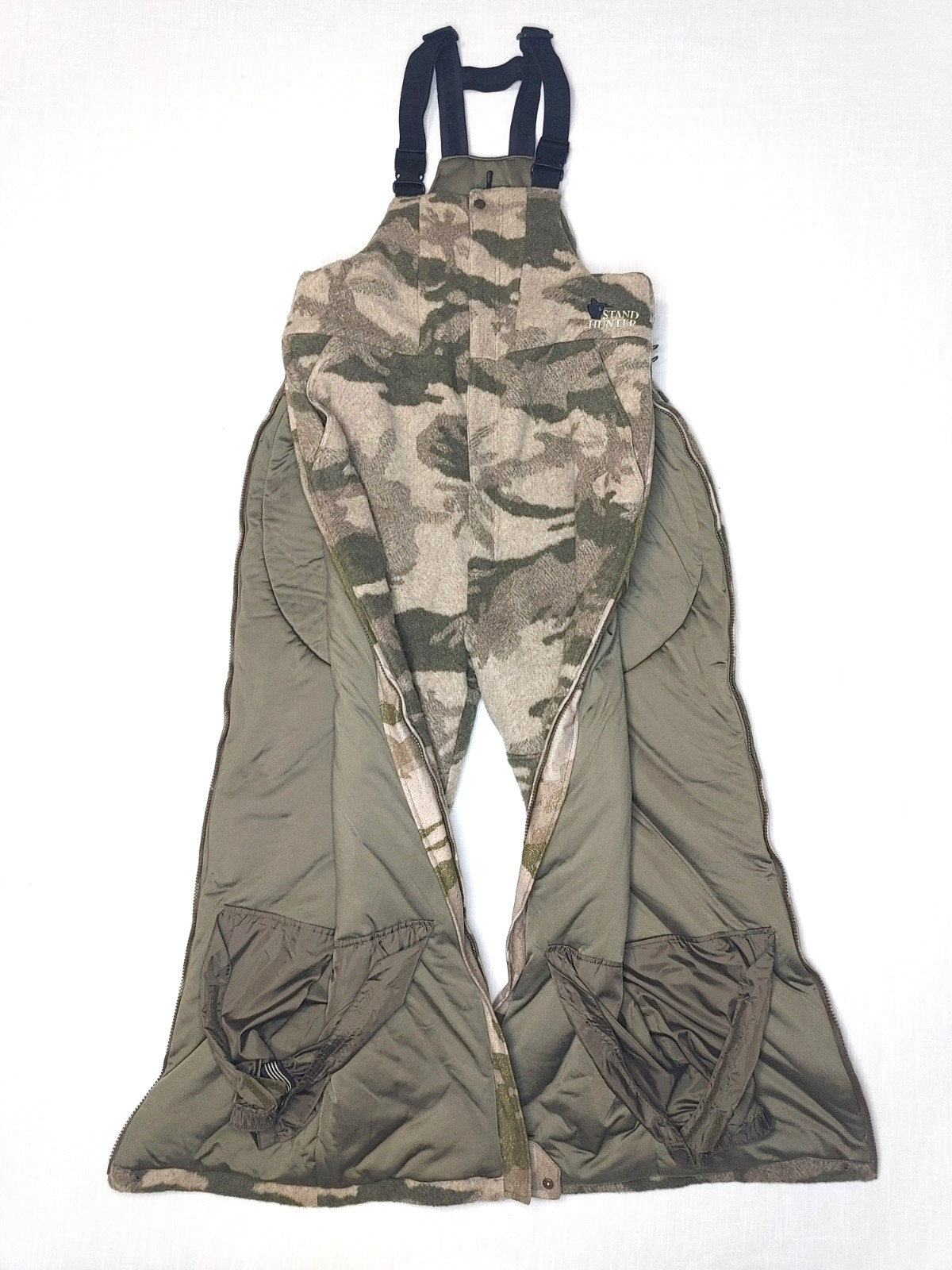 CABELA\'S XL STAND HUNTER THINSULATE WINDSHEAR WOOLTIMATE BIBS, OUTFITTER CAMO