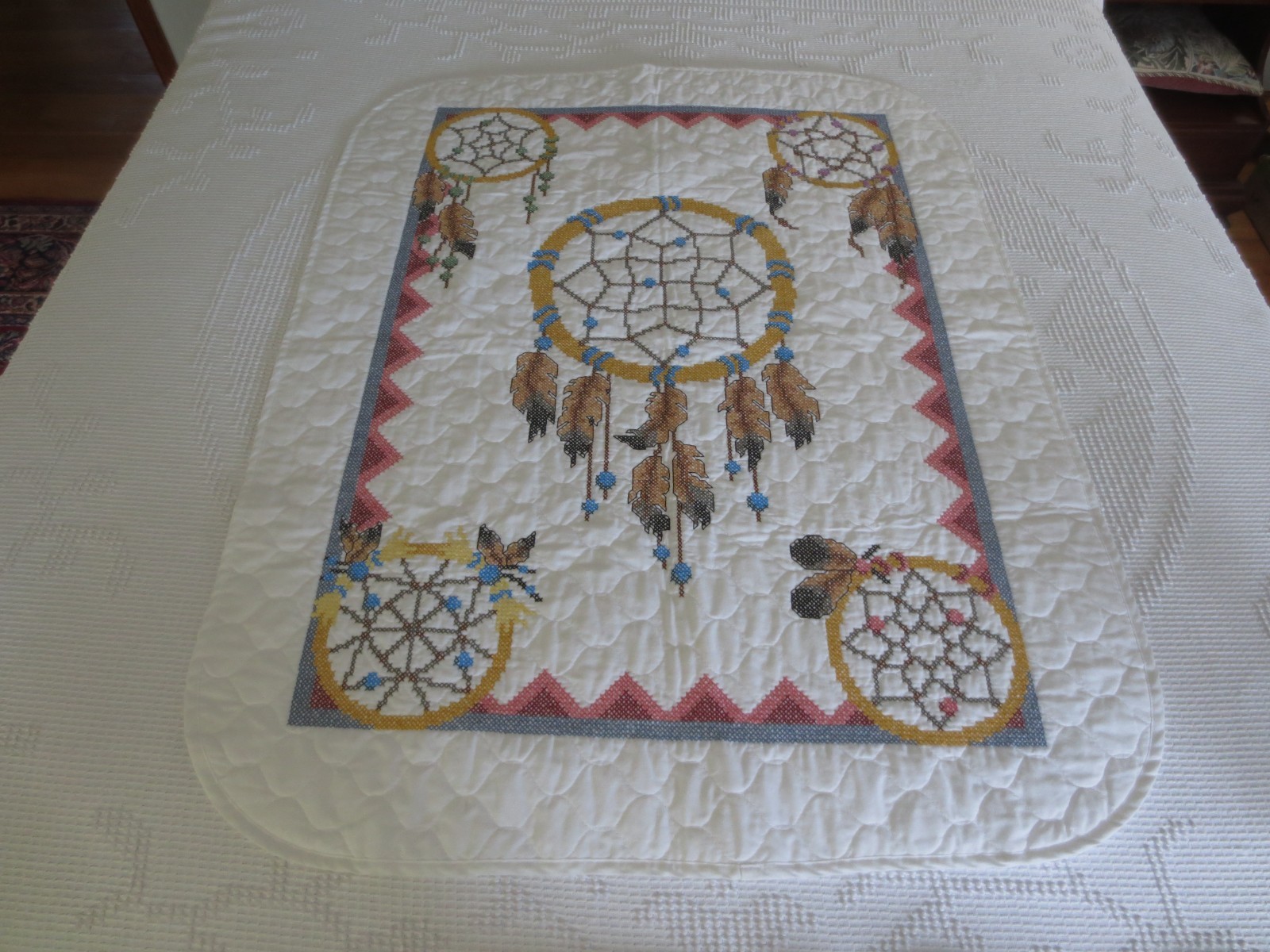 Handmade SOUTHWEST DREAM CATCHERS Cross Stitch CRIB QUILT or COVER - 33\