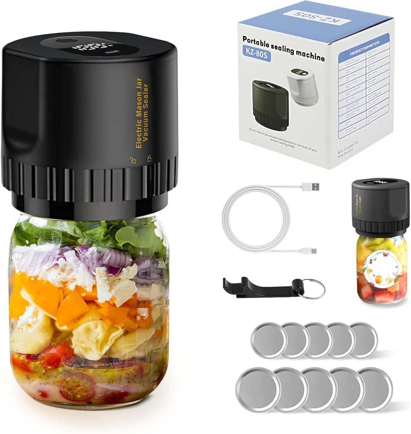 Mason Jar Vacuum Sealer 3 in 1 Electric Mason Jar Vacuum Sealer Kit (Black) Mason Jar Vacuum Sealer 3 in 1 Electric Mason Jar Vacuum Sealer Kit (Black)