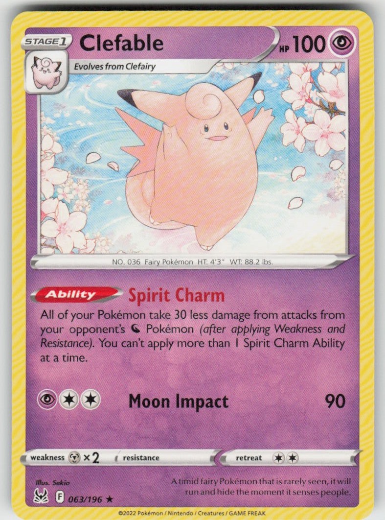 Clefable 063/196 Rare SWSH11: Lost Origin Clefable 063/196 Rare SWSH11: Lost Origin