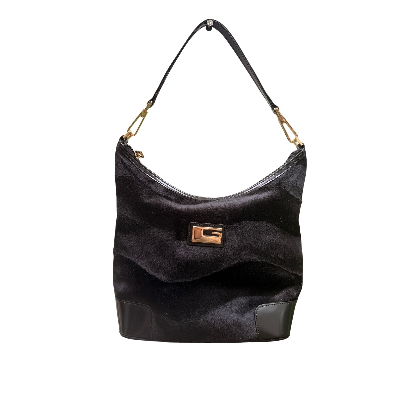 Paolo Gucci Black Pony Hair Hobo Bag Gold Hardware Vintage Shoulder Bag