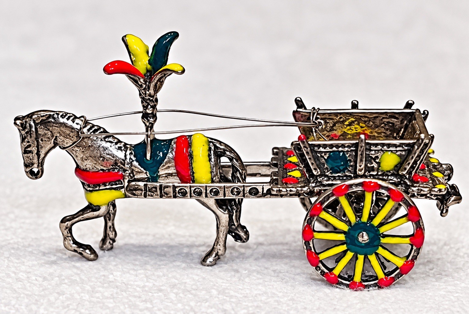 Vintage Italian 800 Silver Enamel Sicilian Horse Cart Carretto 43 AR Monticini