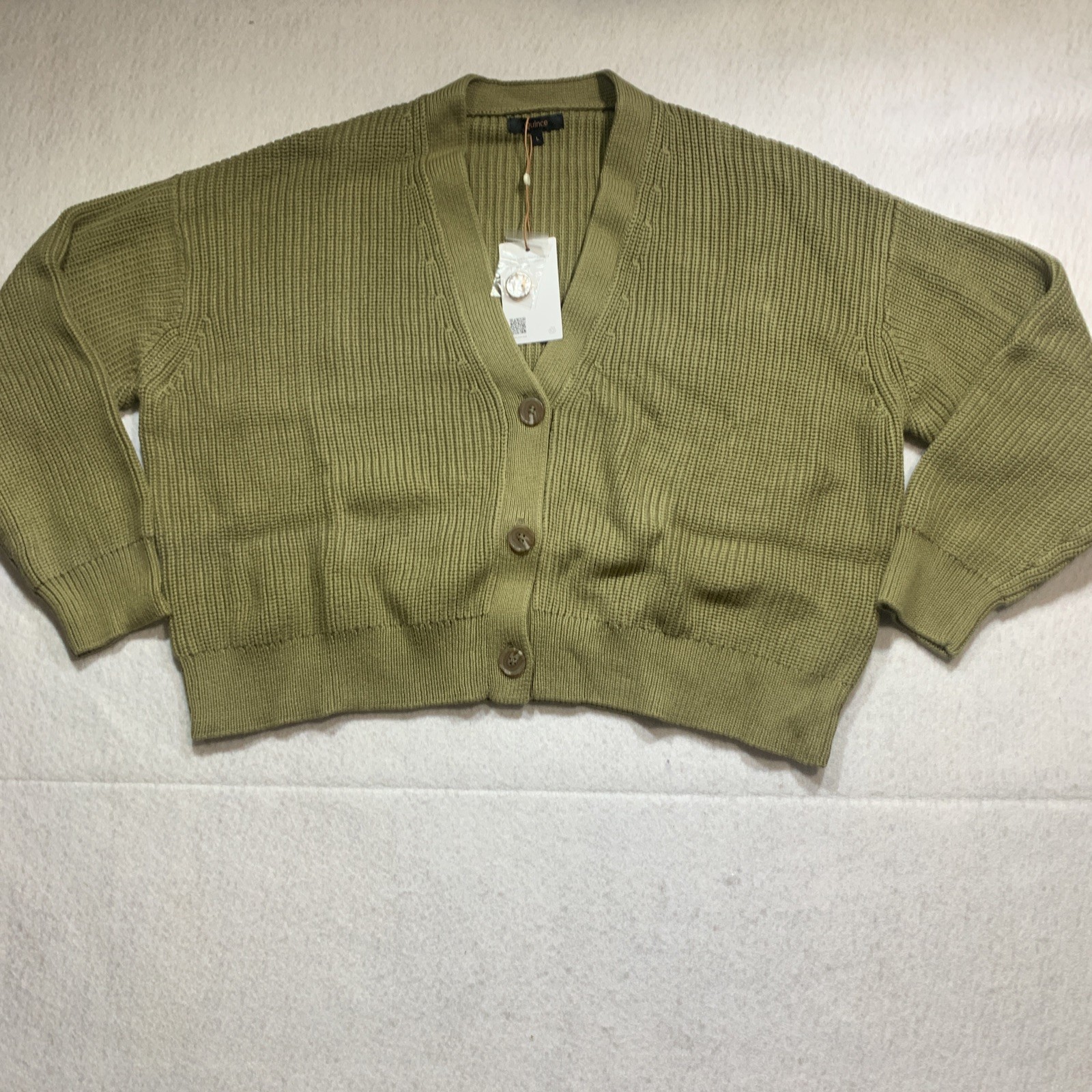 Quince Herb Green Fisherman Boxy Cropped 100% Organic Cotton Sweater Sz L Quince Herb Green Fisherman Boxy Cropped 100% Organic Cotton Sweater Sz L